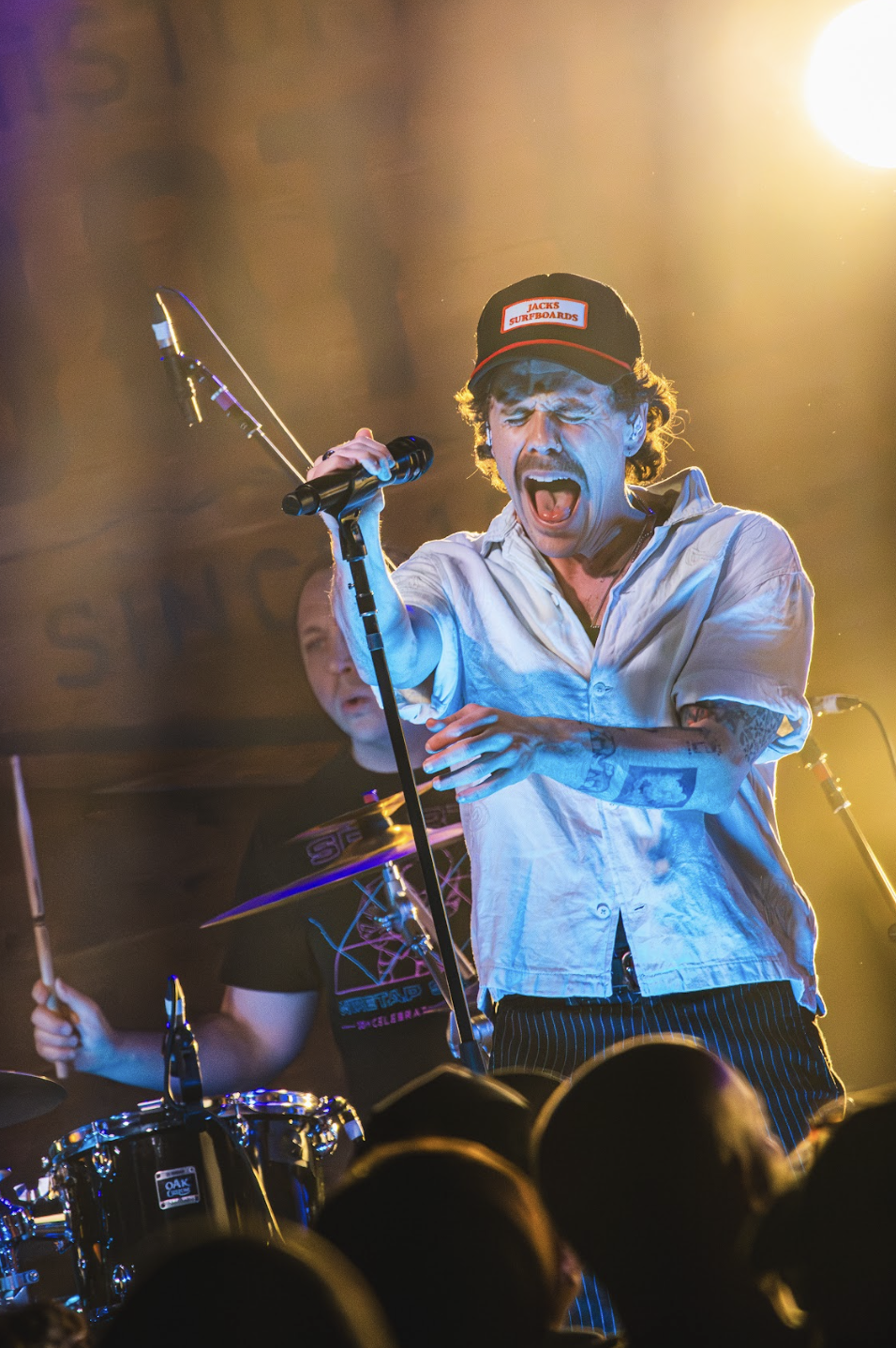  Lead singer Jimmy Chauveau belts out lyrics while singing “Young &amp; Wild” from The Strumbellas 2016 album  Hope . 