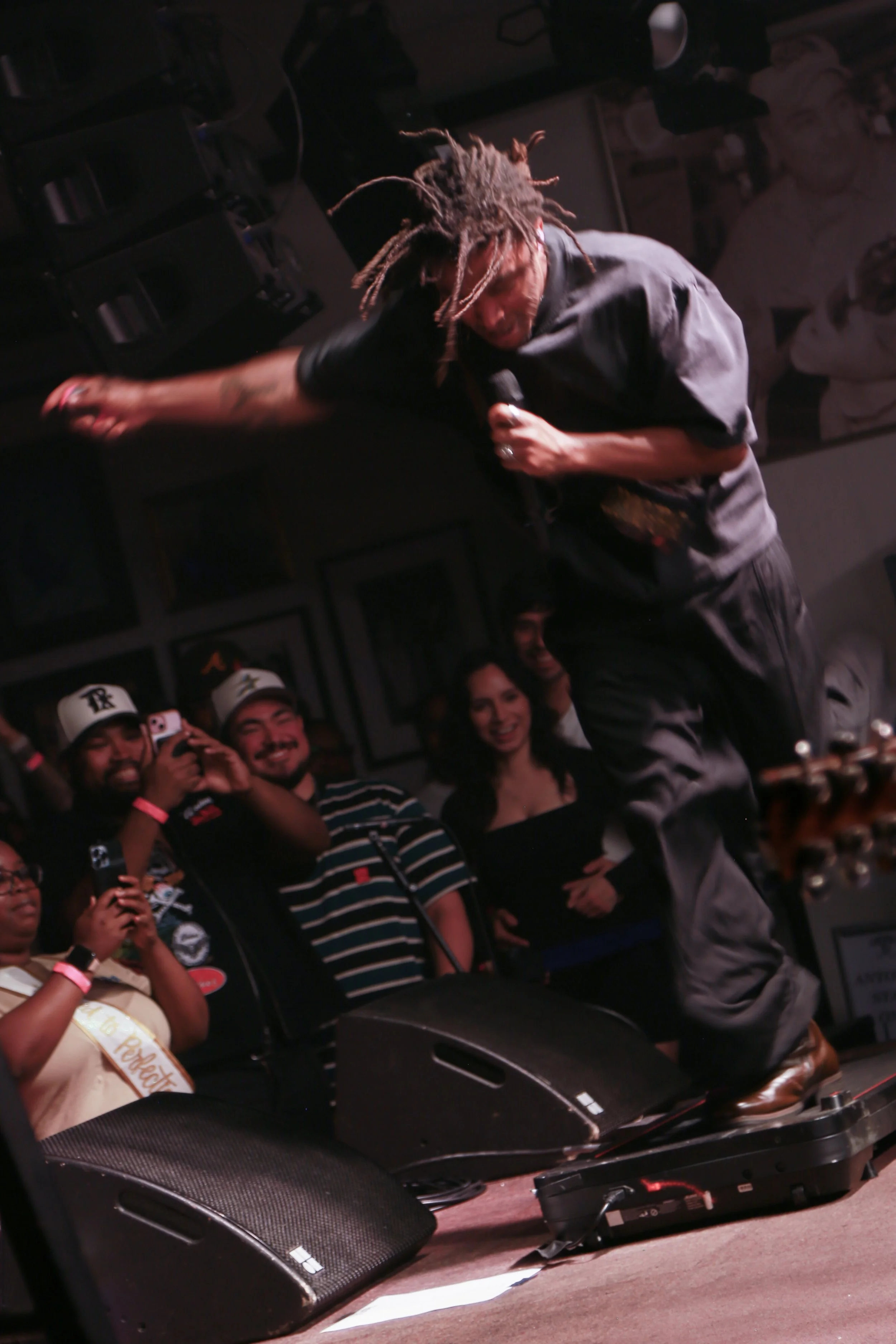  Ward runs on a treadmill as the lights flicker on and off while sounds of objects clashing play&nbsp; through the speakers. 