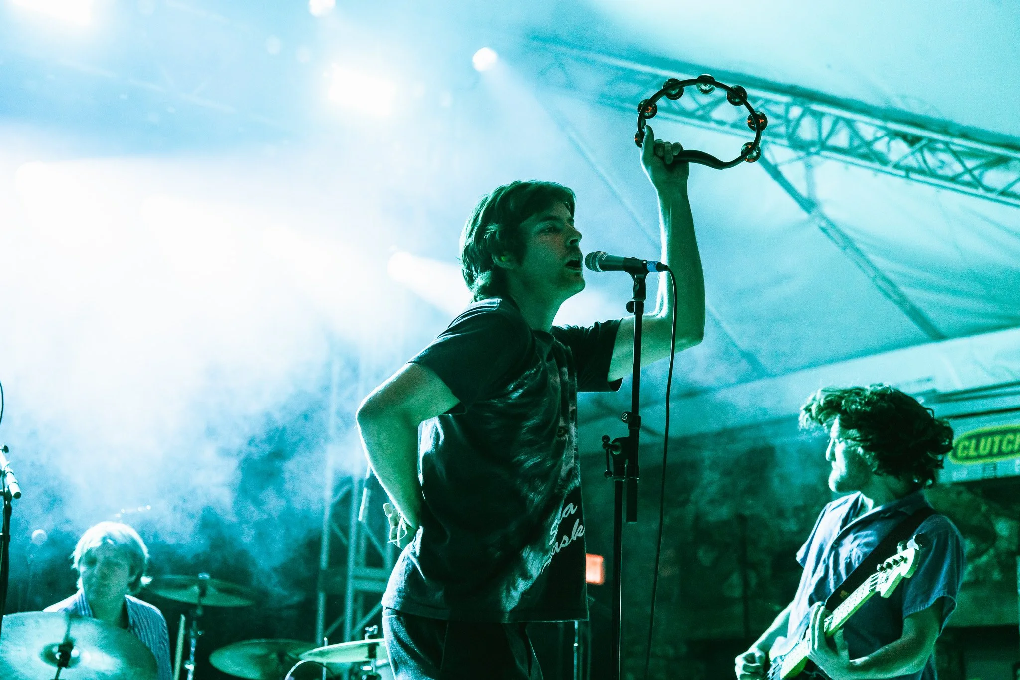  Lead vocalist of FEET, George Haverson, accompanies the band with the tambourine. 