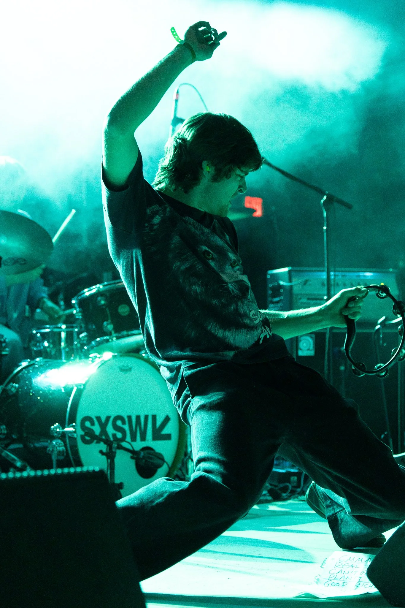  Lead vocalist of FEET, George Haverson, accompanies the band with the tambourine. 