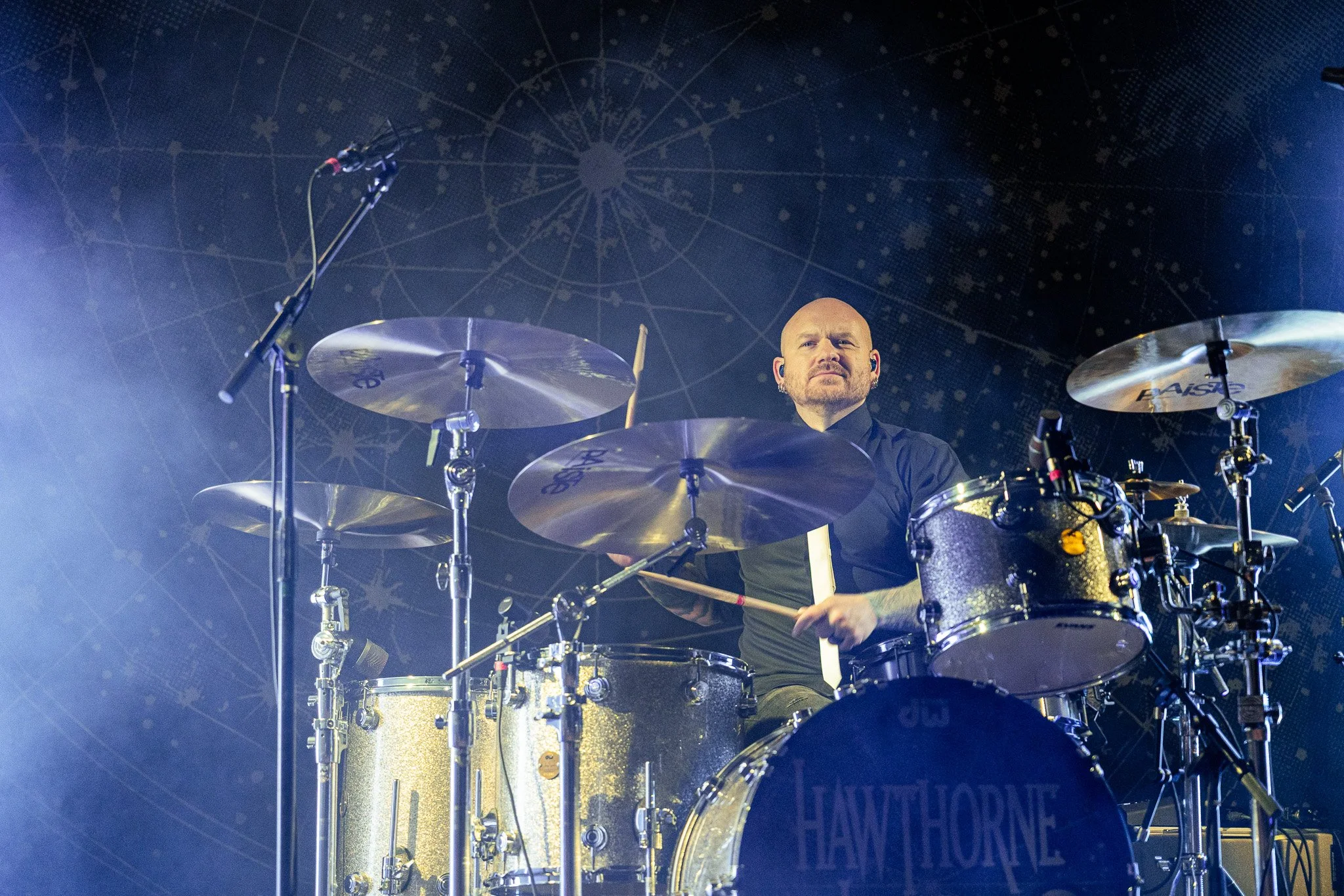  Drumming for the “Lonely World” tour, Dango Cellan keeps the band on beat while performing “Language Lessons.” 