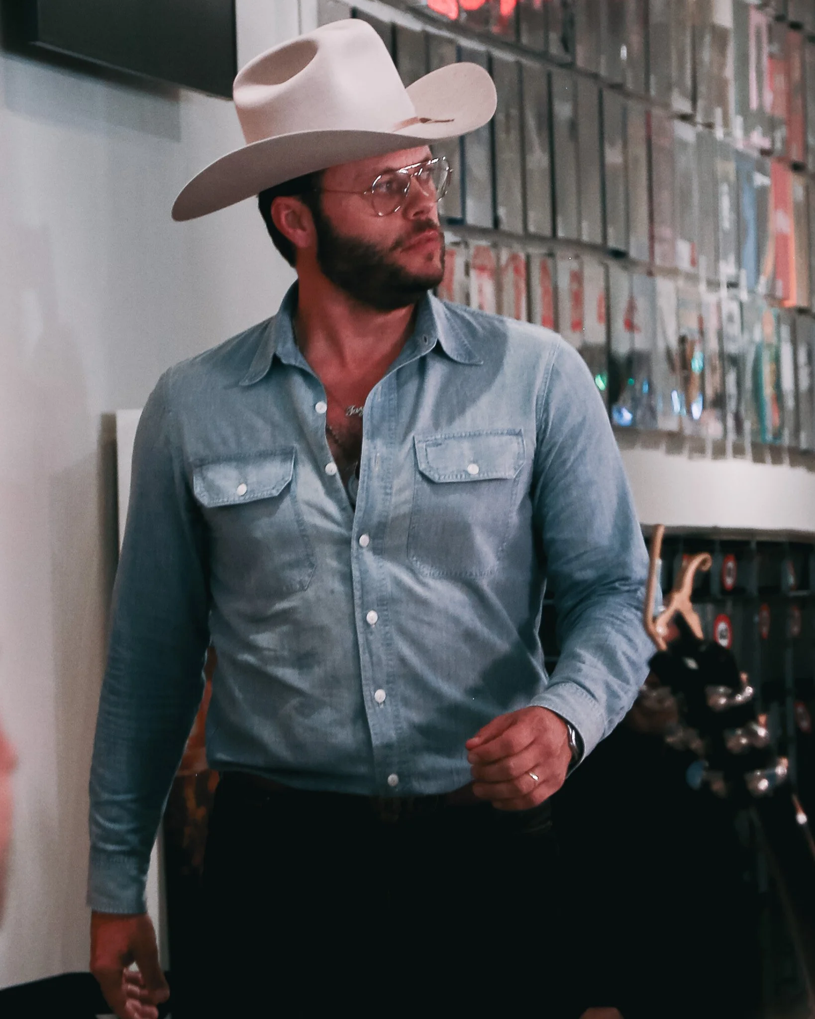  Charley Crockett arrives to an intimate crowd at Waterloo Records after chants of "Charley, Charley" were heard. 