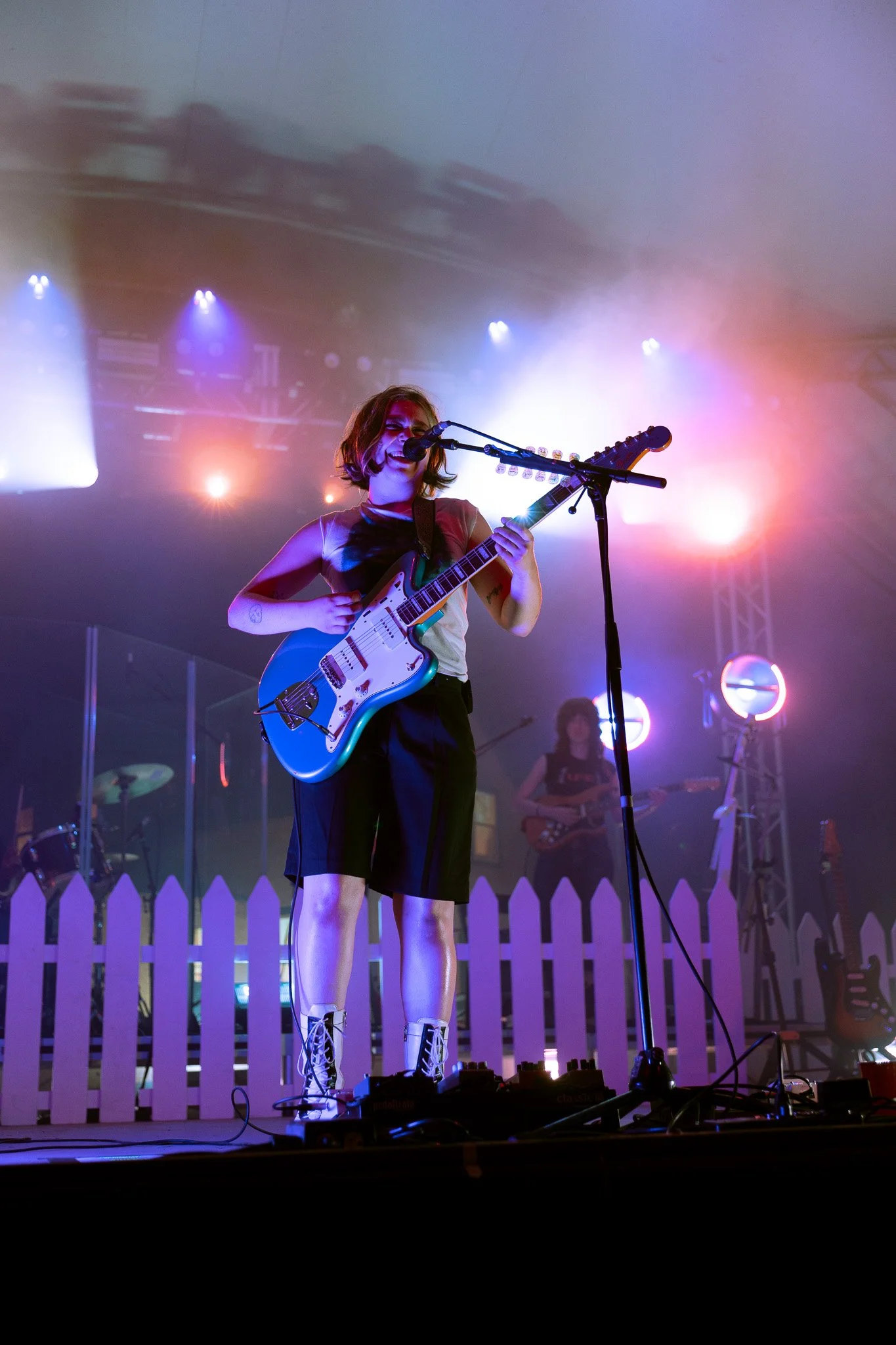  Lindsey Jordan, also known as Snail Mail, smiles at the crowd as she performs “Tractor Beam” from her 2026 album  Ricochet  as her first song of the night. 