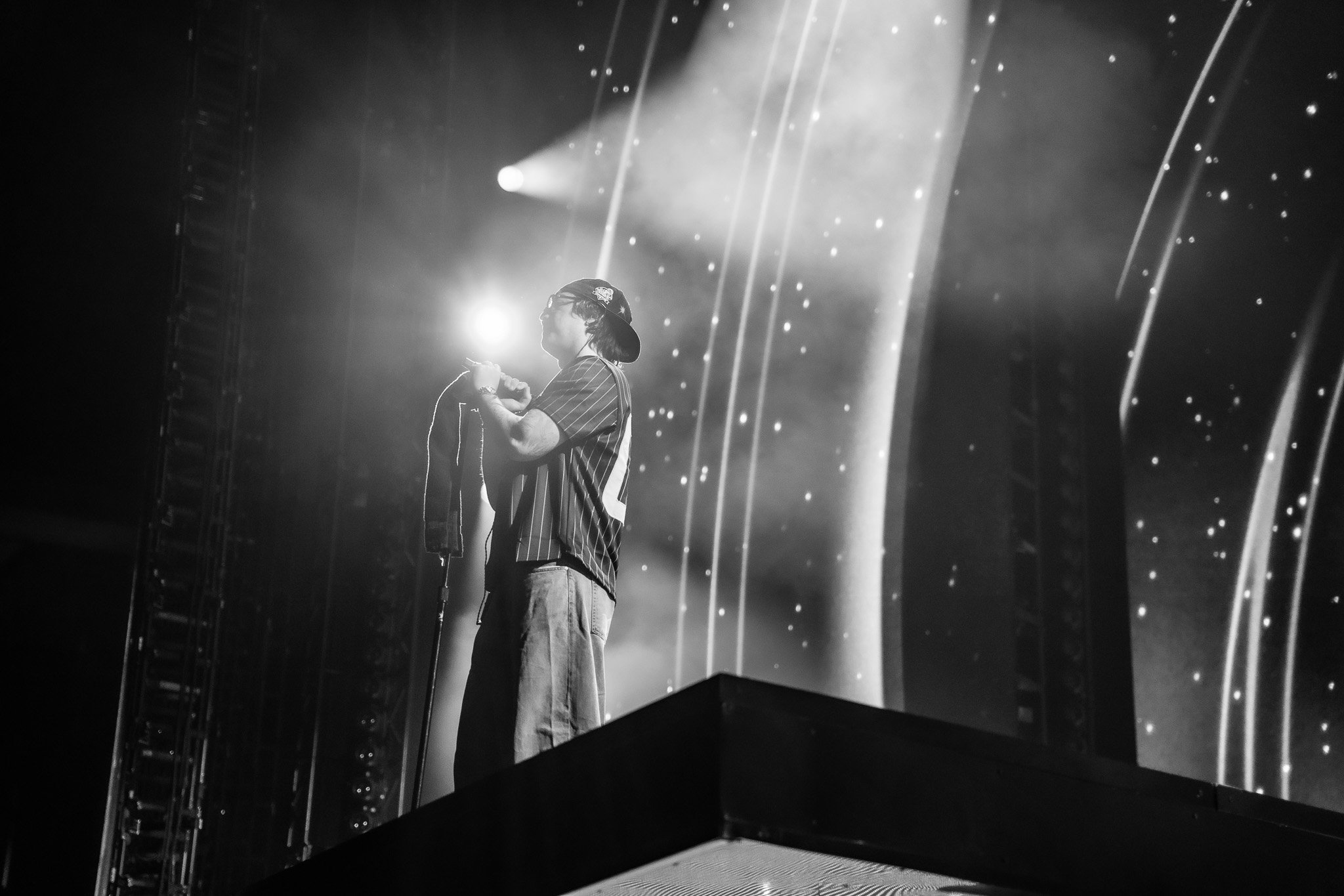  Joji stares off into the sold-out crowd after performing his third song of the night. 