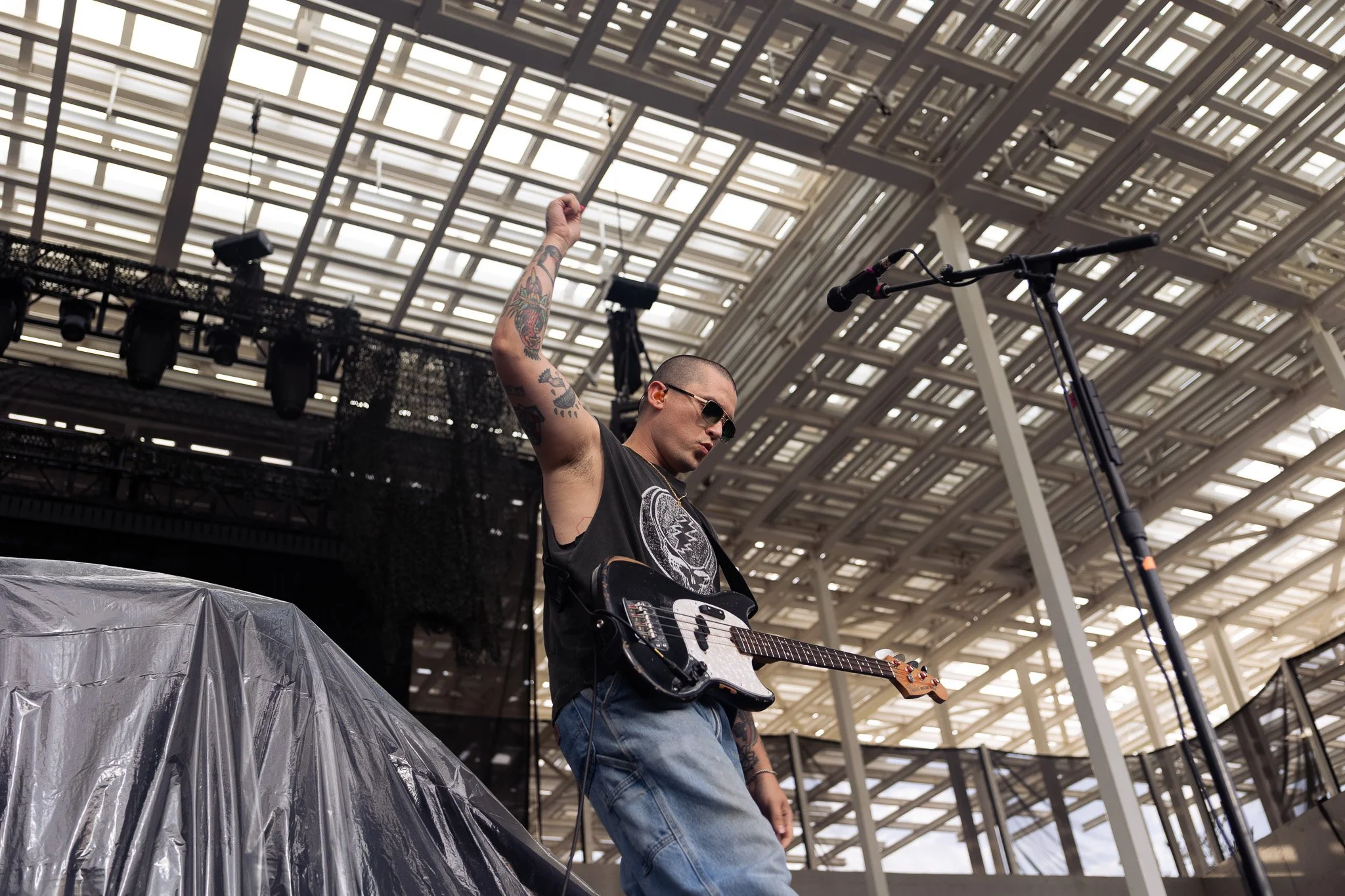  Bassist Reeve Powers keeps the rhythm as Beach Weather performs its song “High In Low Places” from its 2024 album  Melt.  
