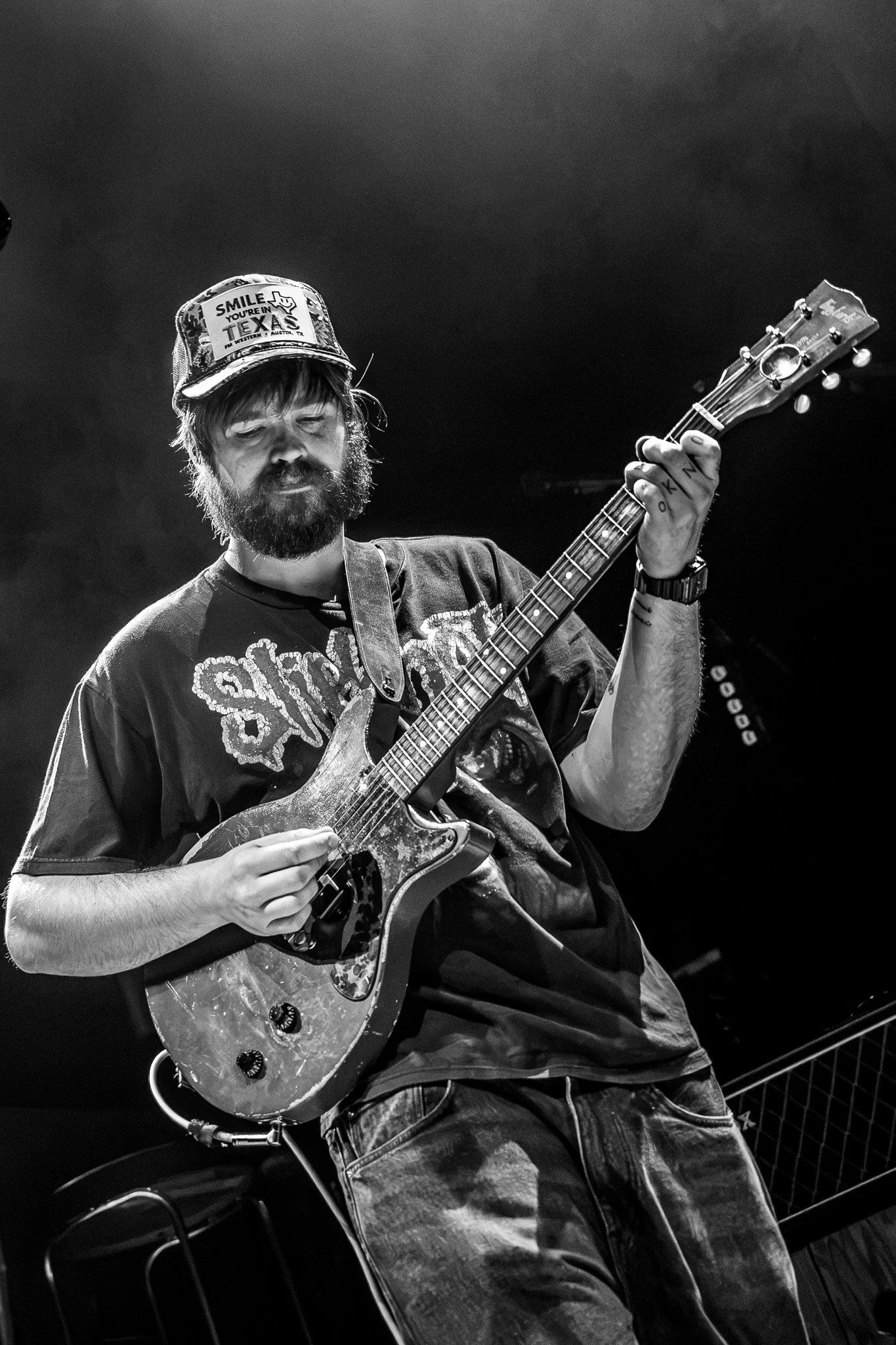  Amos strums his guitar during "Oh No Now My" from The Singer in My Band . 