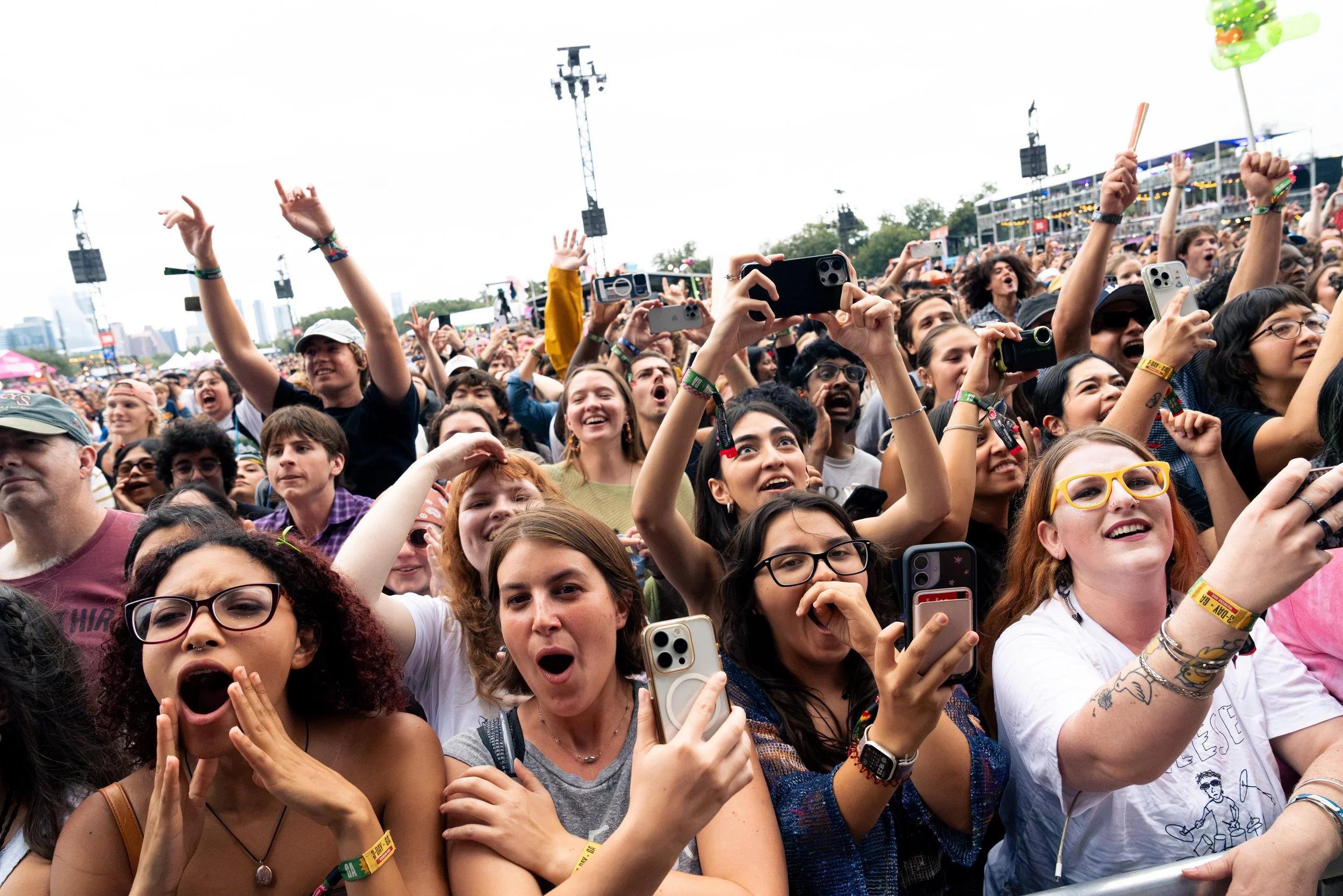  Fans cheer as alt-rock band Geese comes on stage to start its set with “Husbands.” 