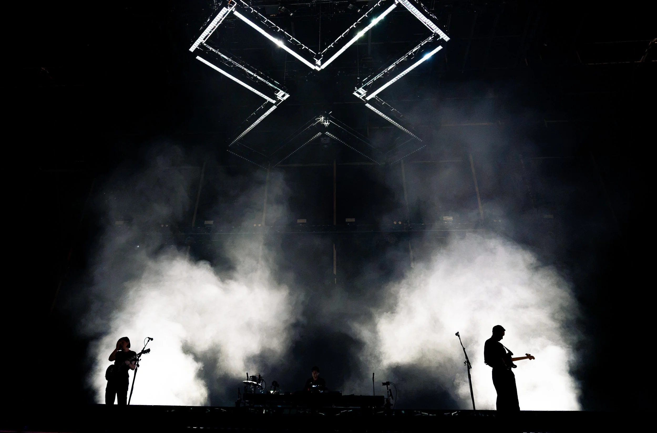  Indie rock headliner The xx begins its set silhouetted against the smoke with “Crystalised” from its 2009 album  xx.  