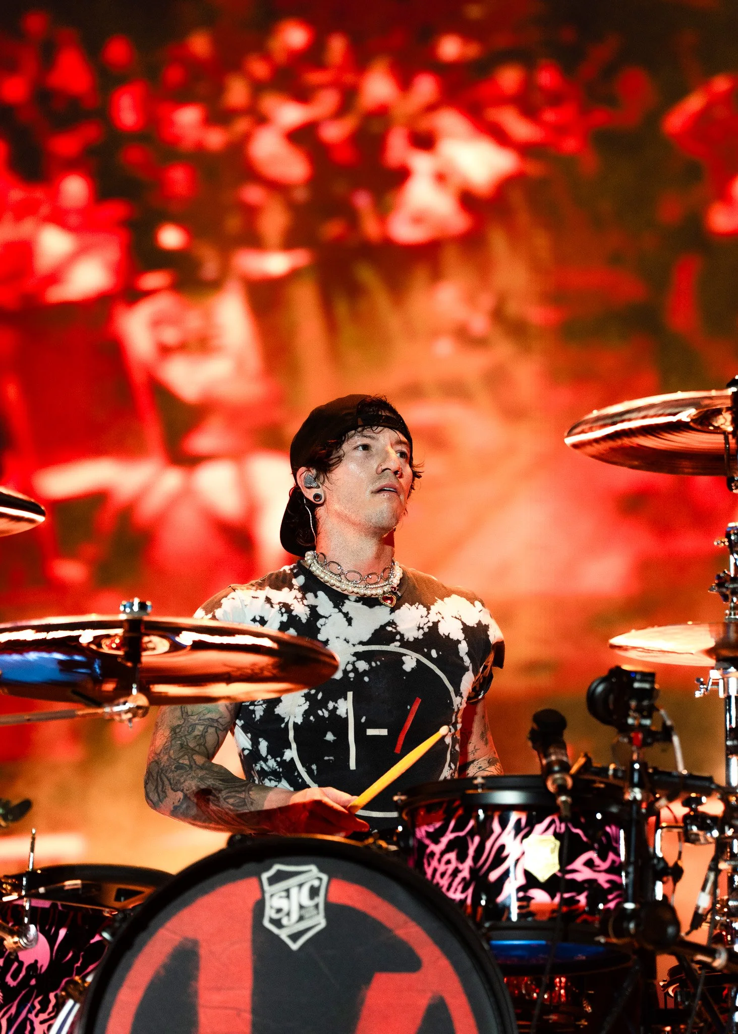  Drummer Josh Dun drums along to the beat of “Central Mass.” 