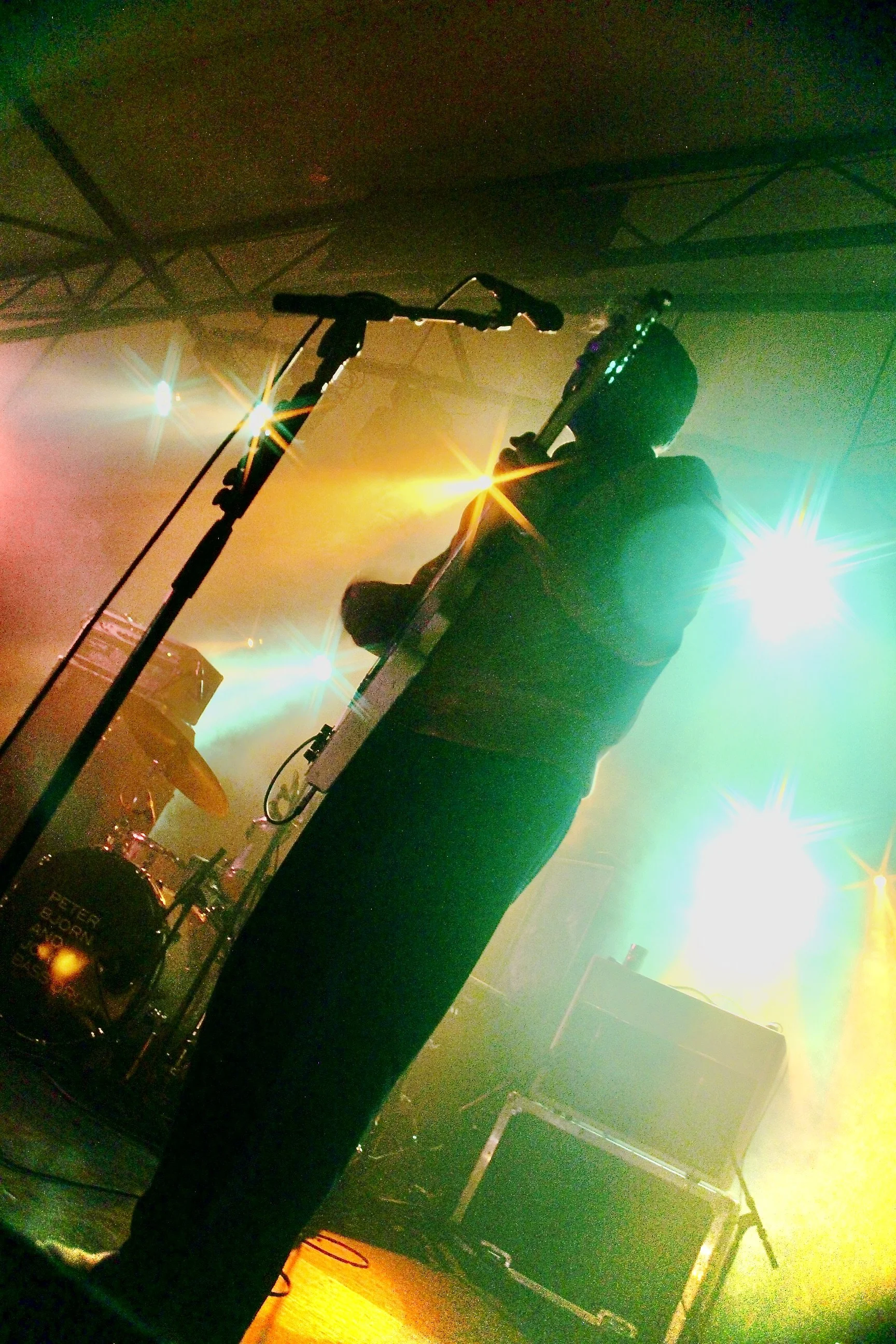  Peter Bjorn and John’s bassist, Björn Yttling, shreds his bass while performing the song “Dig a Little Deeper.” 