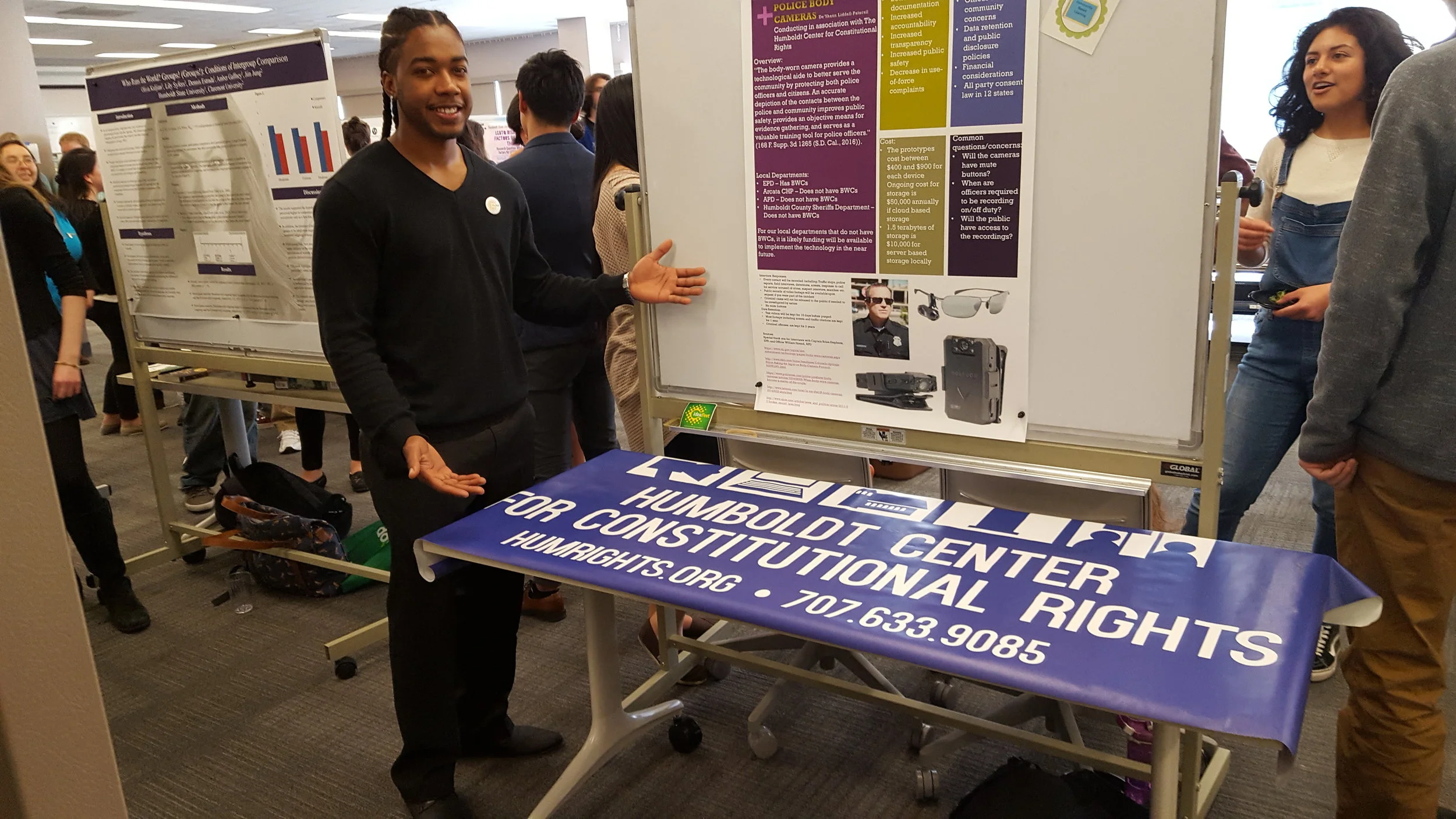 DeShaun Liddell-Patacsil with the presenting at the HSU Ideafest the research he did for HumRights on police body cams.