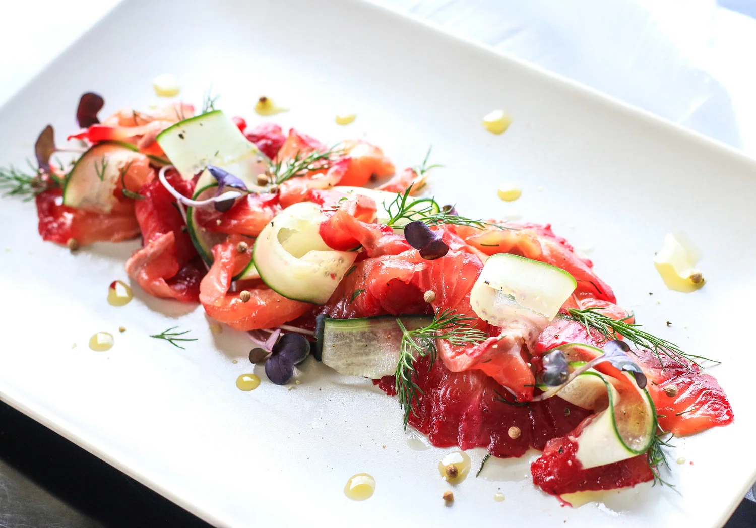 Beet and Vodka Cured Salmon Served as a Salad