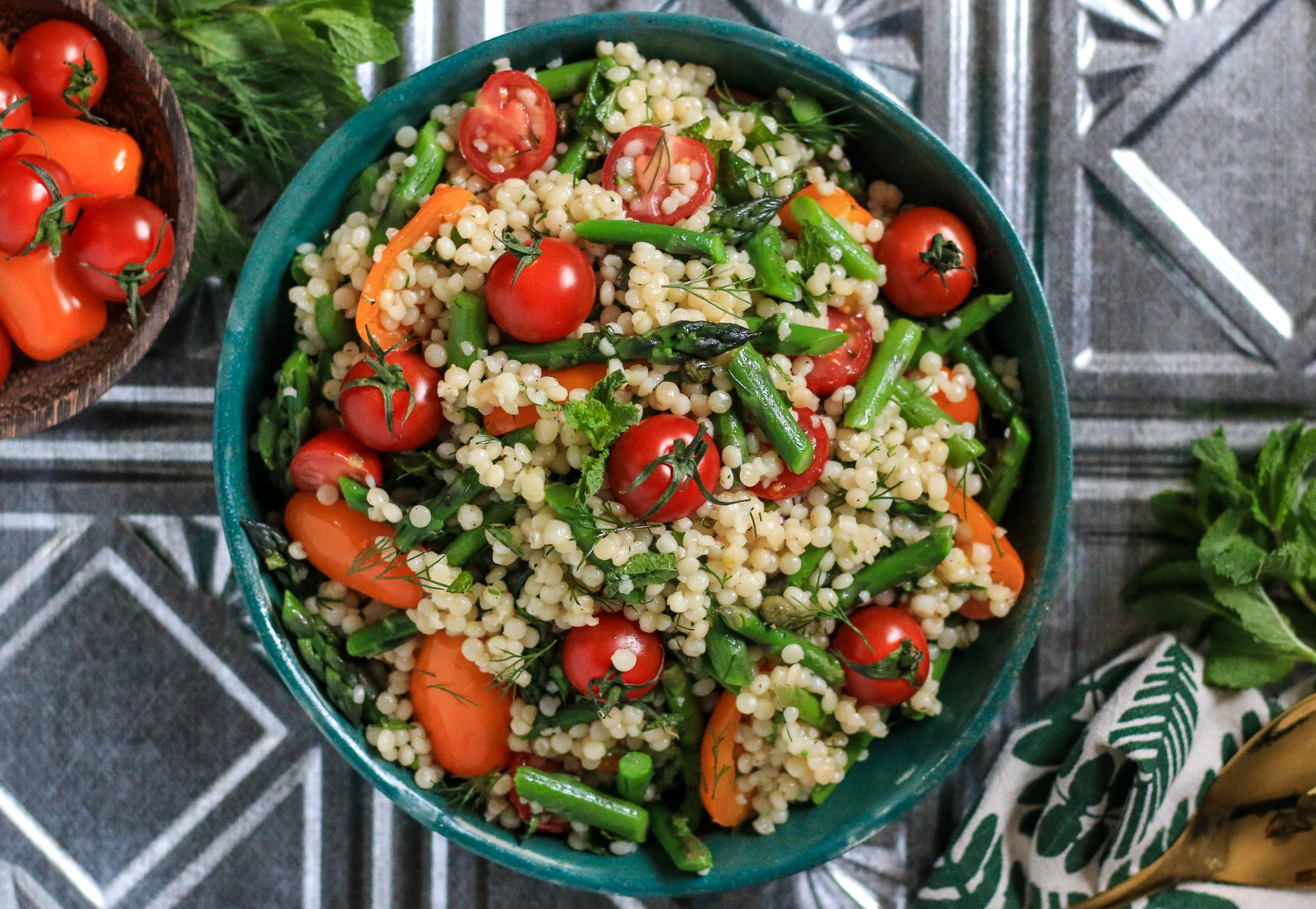 Cold Israeli Couscous Salad with Caper Dressing — Jillian Rae Cooks