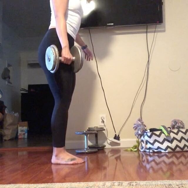 Anyone else struggling to keep partially sane during quarantine?? Mini-workouts help. Here&rsquo;s one you can do with 1 dumbbell and and a mini band, but the movements still work if you don&rsquo;t have the equipment :) Glutes and abs 4 rounds:
1) B