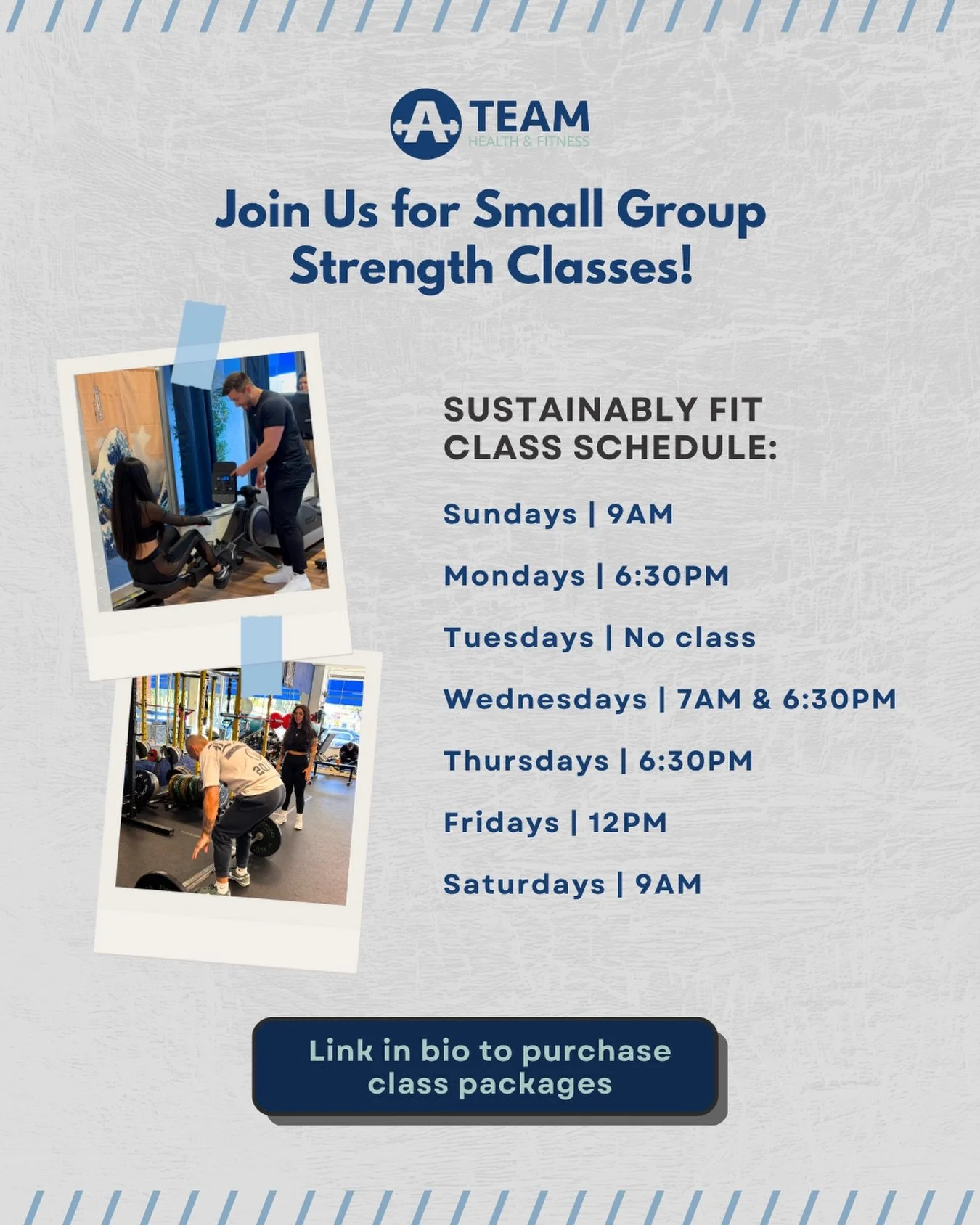 ‼️ New class schedule: Sustainably Fit strength classes 🏋🏼&zwj;♀️

Our Small-Group Strength Training classes bring together certified coaches and support that keeps you motivated in achieving your goals. You&rsquo;ll move better, build confidence, 