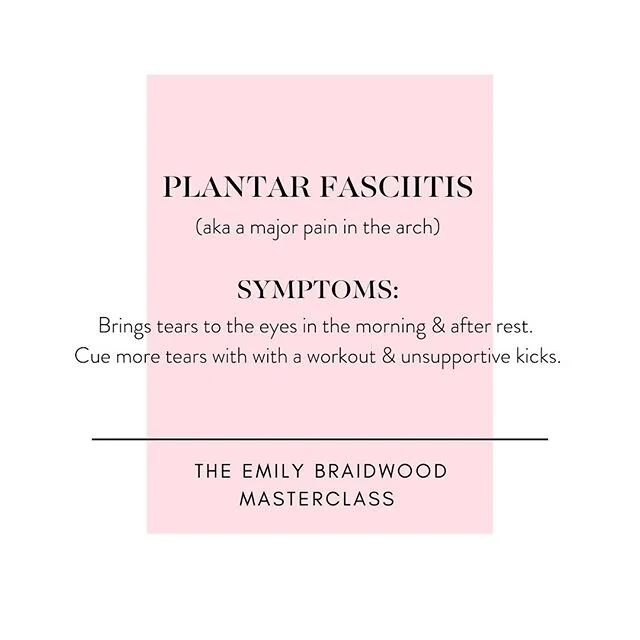 Plantar Fasciitis (PLAN-tar-fas-i-itis) is one of those injuries that everyone knows of someone who&rsquo;s had it, currently has it, or is gonna have it!! And even though it&rsquo;s super common.... most people struggle to manage it successfully. Cue, the MASTERCLASS!! Through the Emily Braidwood MASTERCLASS series, we seek to share our knowledge to empower you to kick your foot pain to the curb - forever!! 👋

There is SO much brain juice expelled here we had to split it into two videos - nothing was left on the table. So head on over to the @emily_braidwood IGTV, sit back and take in all the goodness...and tag someone you know who needs to hear this!!
.
.
.
.
.
.
.
.
.

#plantarfasciitis #podiatrist #podiatristdesigned #walkallday #heels #heelpain #kickstagram #sportsmedicine #wellness #health #hiittraining #gym #fitness #fitfam #research #onpointforpurpose #runners #runningtips #masterclass #support #shoestagram #shoeslover #sneaker #shoestyle #feet #emilybraidwood #insoles #instaf