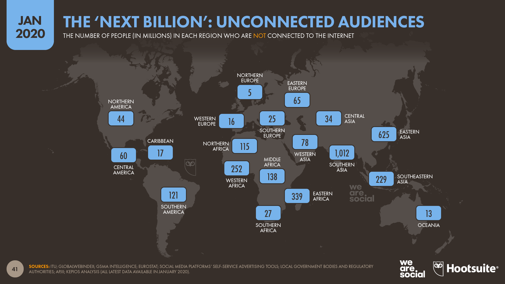 Map of the World's Digitally Unconnected Populations January 2020 DataReportal