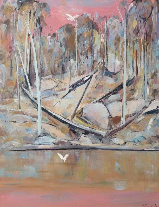 Pink Shoalhaven Landscape Oil on canvas 127 x 98 cm signed lower right SOLD