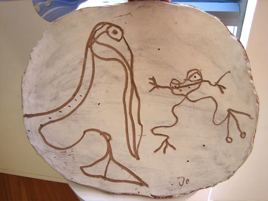 Pelican and Frog ceramic bowl 42 x 52 x 10 cm SOLD