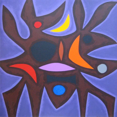 Moon and Creature acrylic on canvas 130 x 130 cm signed lower right SOLD