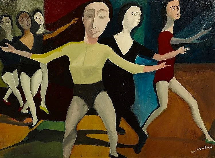 Robert Dickerson The Dancing Lesson oil on board 76 x 101 cm signed lower right