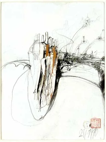 Ile St Louis, 1990 oil & mixed media on canvas 37.5 x 28.5 cm signed and dated lower right SOLD