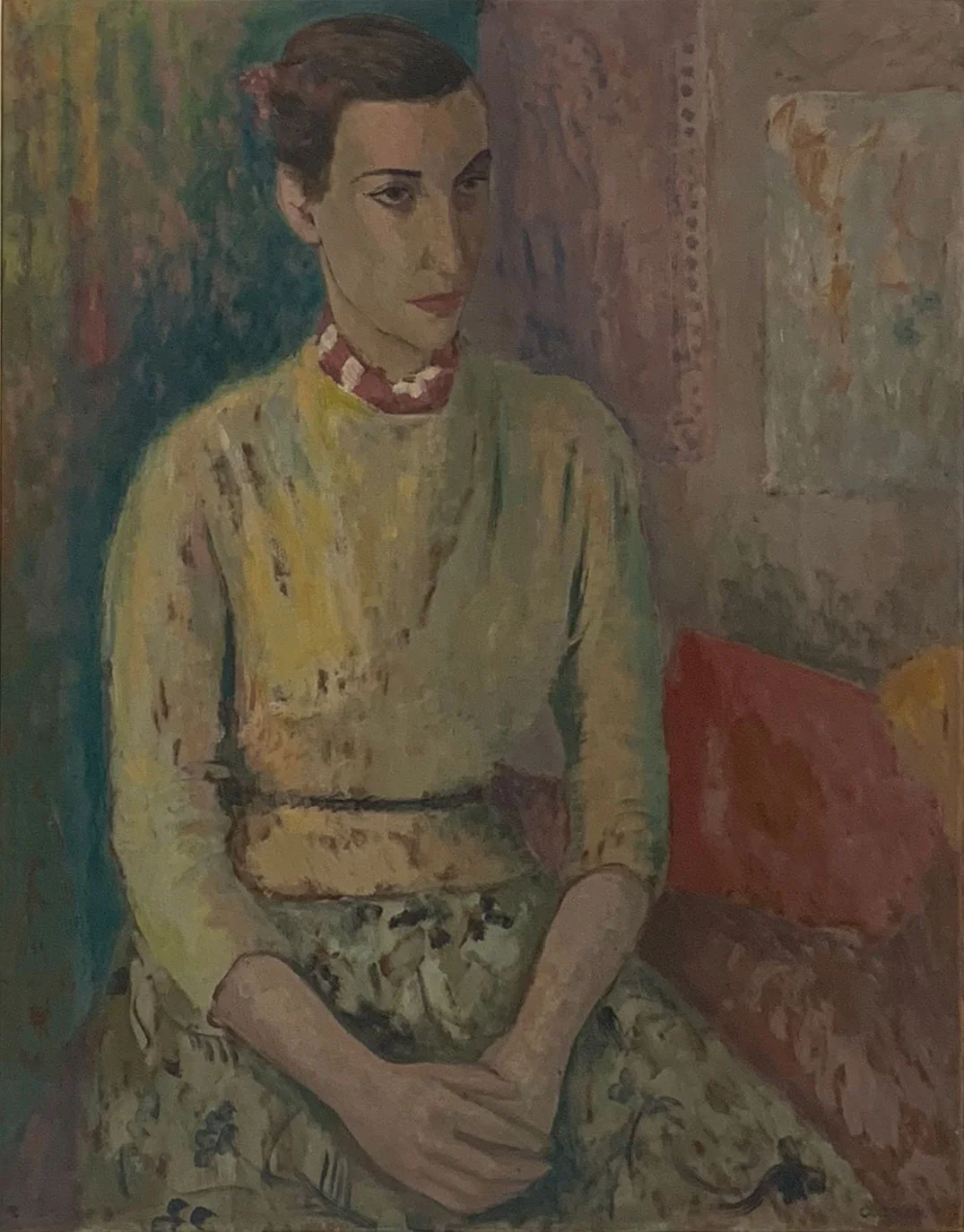 The First Mrs. Kmitt, c 1950's oil on board 76.5 x 55.5 cm signed lower right