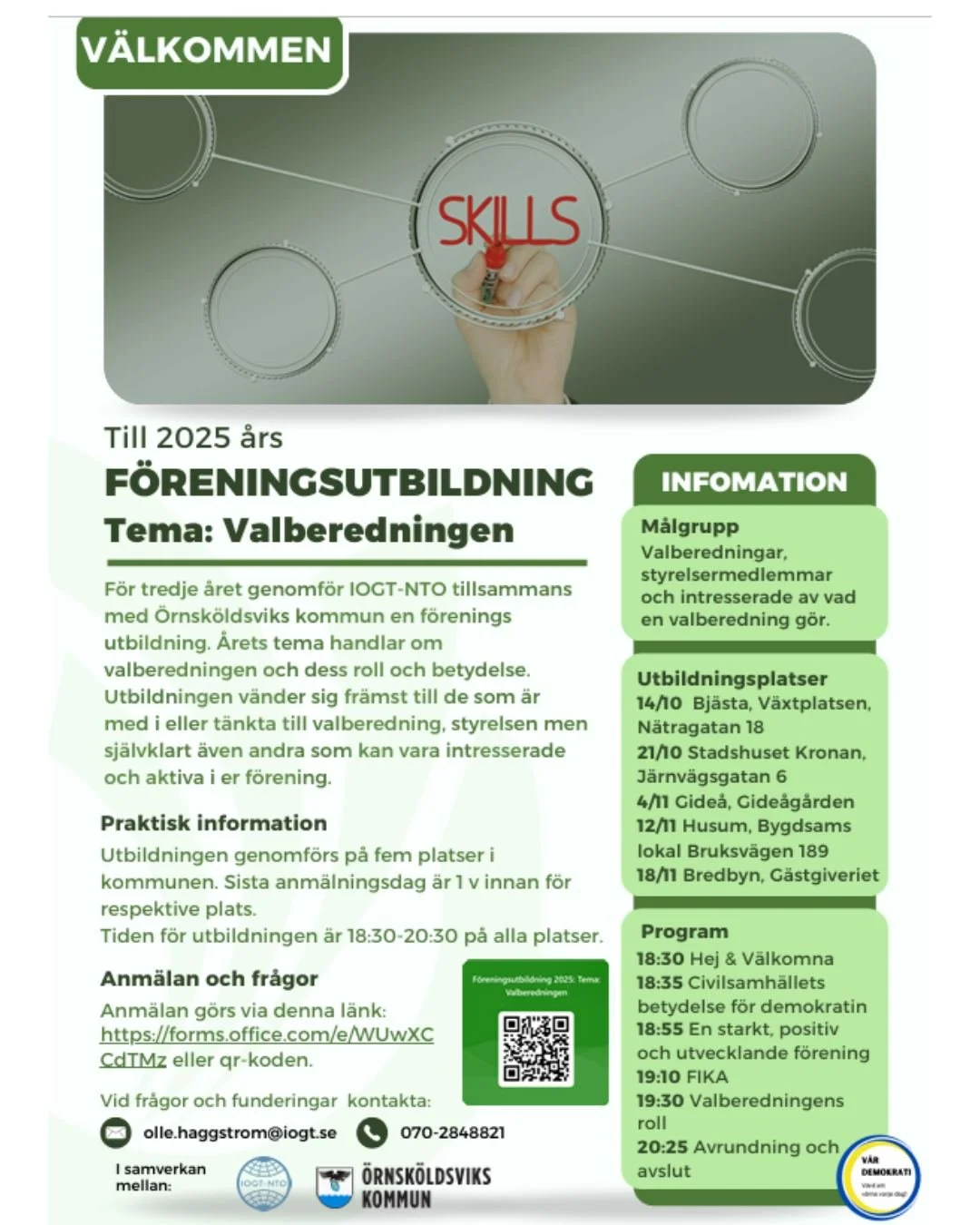 F&Ouml;RENINGSUTBILDNING

V&auml;lkommen alla f&ouml;reningsm&auml;nniskor till kommande f&ouml;reningsutbildning med temat Valberedning. 

Tisdag 18 november
Kl: 18.30-20.30
Plats: Bredbyns G&auml;stgiveri

Kostnadsfritt!

Maila verksamhetsledaren@b