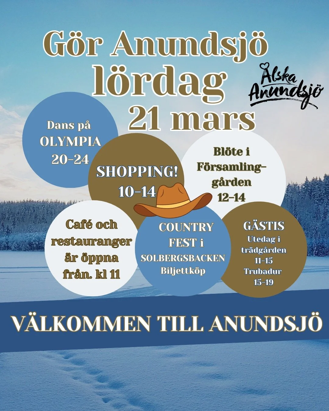 G&ouml;r Anundsj&ouml; p&aring; l&ouml;rdag 21 mars 🎉

Shoppa i butikerna kl. 10-14
(dagligvarubutikerna har ut&ouml;kade &ouml;ppettider)

&Auml;r gott i n&aring;gon av v&aring;ra restauranger och caf&eacute;er

▪︎ Bredbyns G&auml;stgiveri &ouml;pp