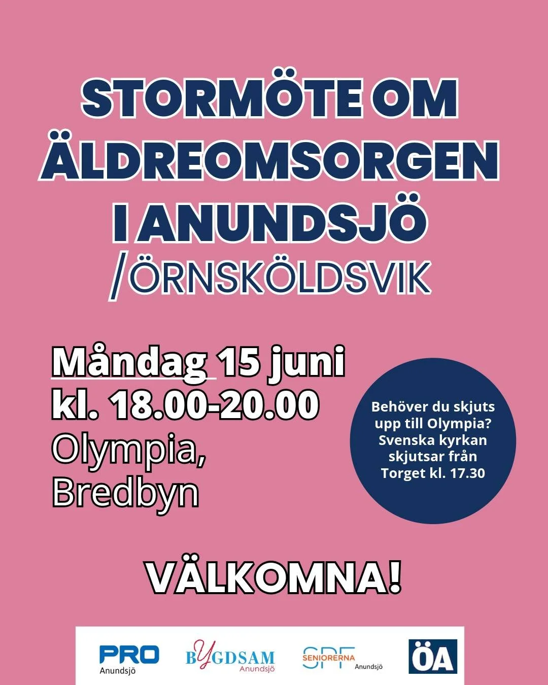 M&Aring;NDAG 15 JUNI 

&Auml;ldreomsorgen st&aring;r inf&ouml;r stora och v&auml;xande utmaningar &ndash; fr&aring;n v&aring;rdplatser och arbetsmilj&ouml; till framtidens boenden. Hur ska vi klara framtidens &auml;ldrev&aring;rd i v&aring;r bygd? 

