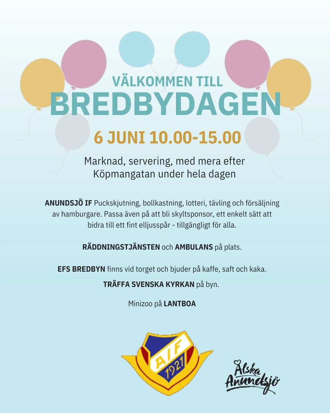 V&auml;lkommen till BREDBYDAGEN! 🎉

🗓 6 juni kl. 10.00&ndash;15.00
📍 K&ouml;pmangatan &amp; runt om i Bredbyn
En dag fylld av roliga aktiviteter f&ouml;r hela familjen! 🙌

✨ P&aring; omr&aring;det hittar du:
Marknad &amp; &ouml;ppna butiker &amp;