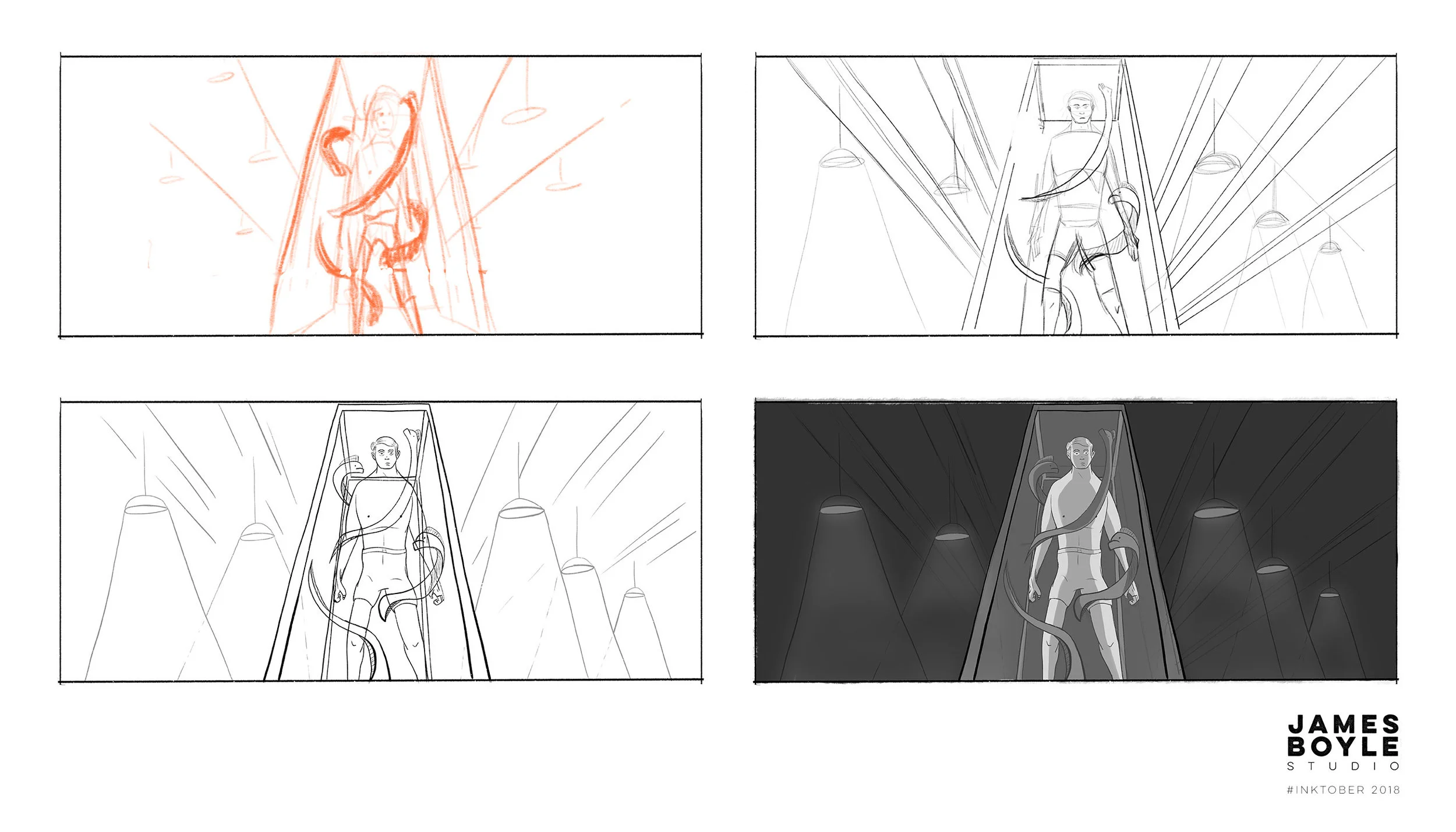 Day 30: Jolt - Sketch > Underdrawing > Inks > Final