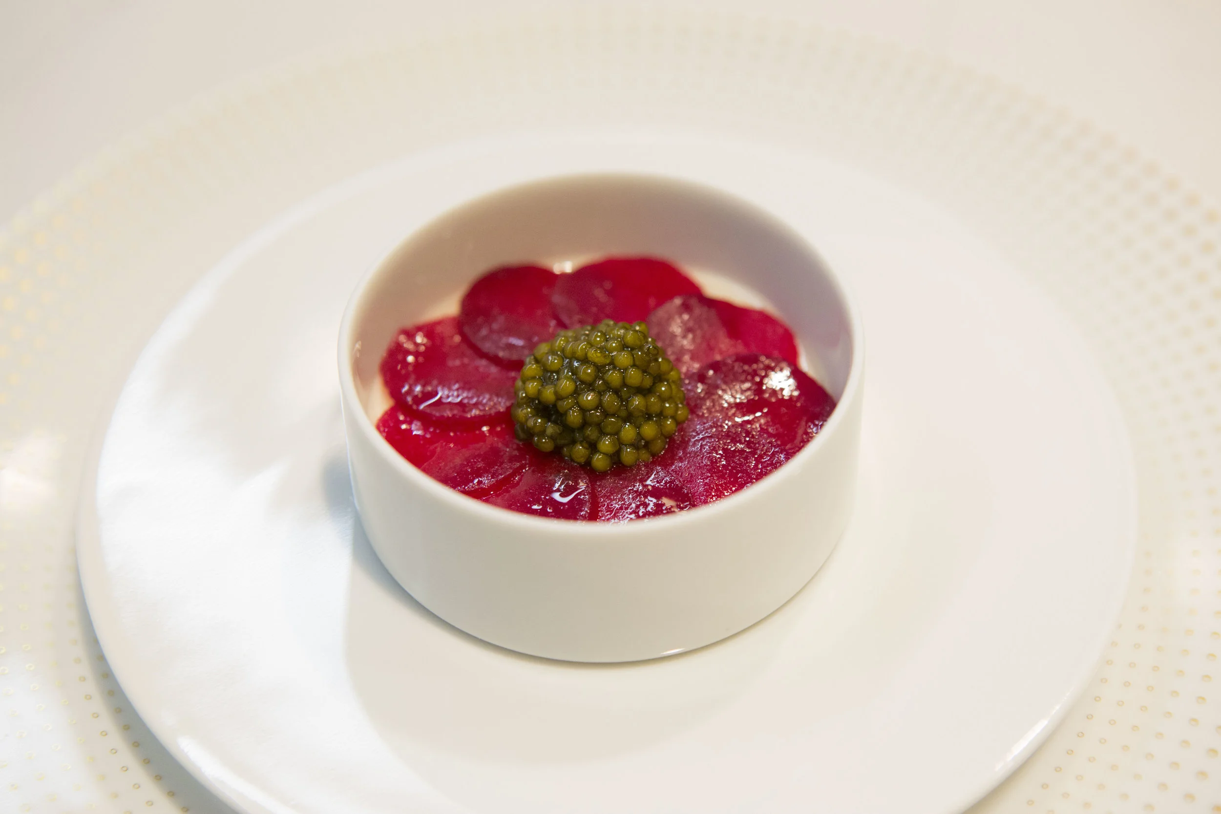 Sturgeon mousse Beets and imperial caviar.JPG