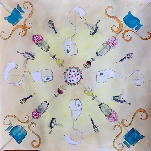 Corona mandala created to launch Challenge #3 which is all about symmetry!https://www.alicegeorge.org/challenge-3-symmetry. #fourhandscollab #evanstonmade #artinquarantine #artinthetimeofcorona