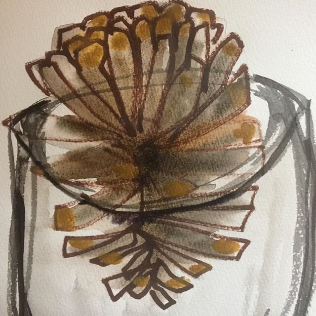 Morning sketch: two different things challenge. Pinecone vs wineglass. #fourhandscollab #artinthetimeofcorona #evanstonmade