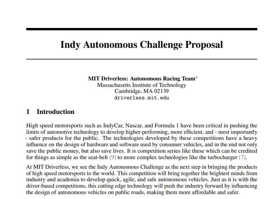 Indy Autonomous Challenge Proposal