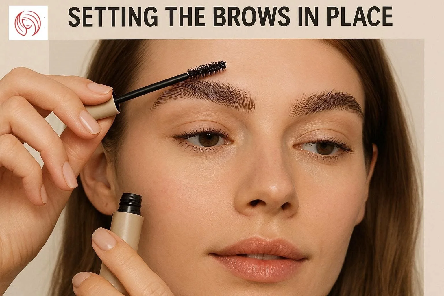Woman setting her eyebrows upward by applying a gel