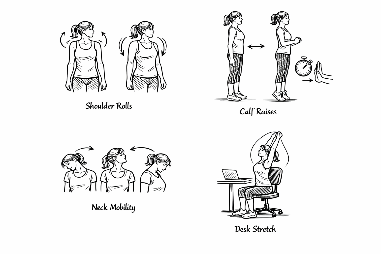 Sketch image showing active work recovery examples