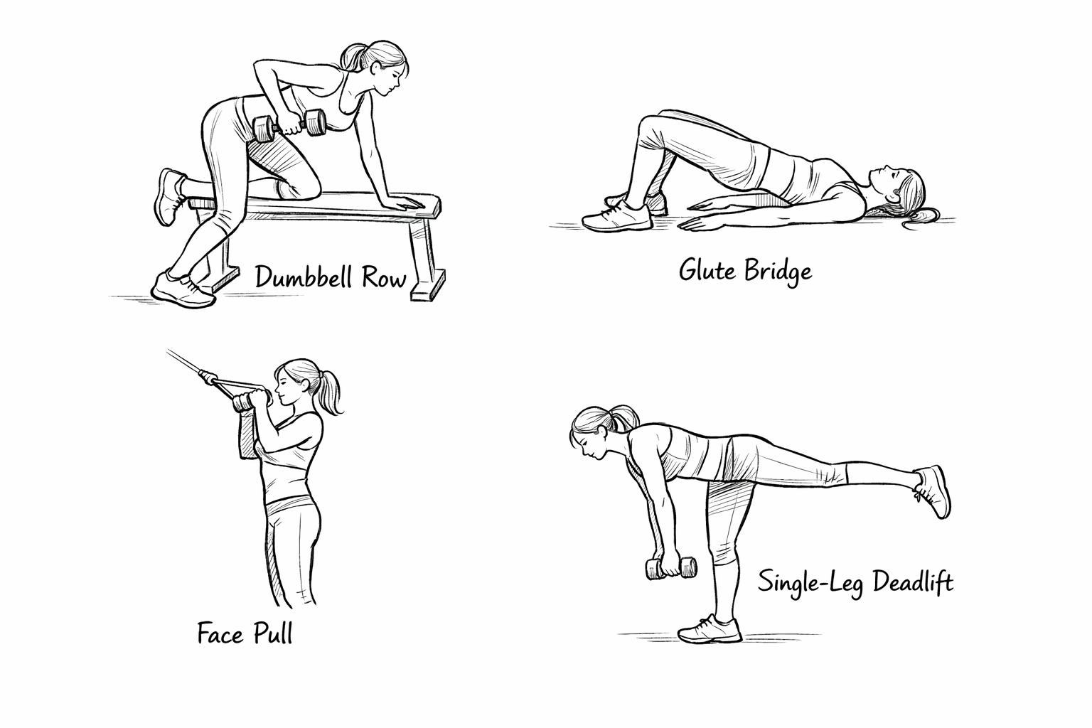 Sketch image of a woman doing strength exercise examples