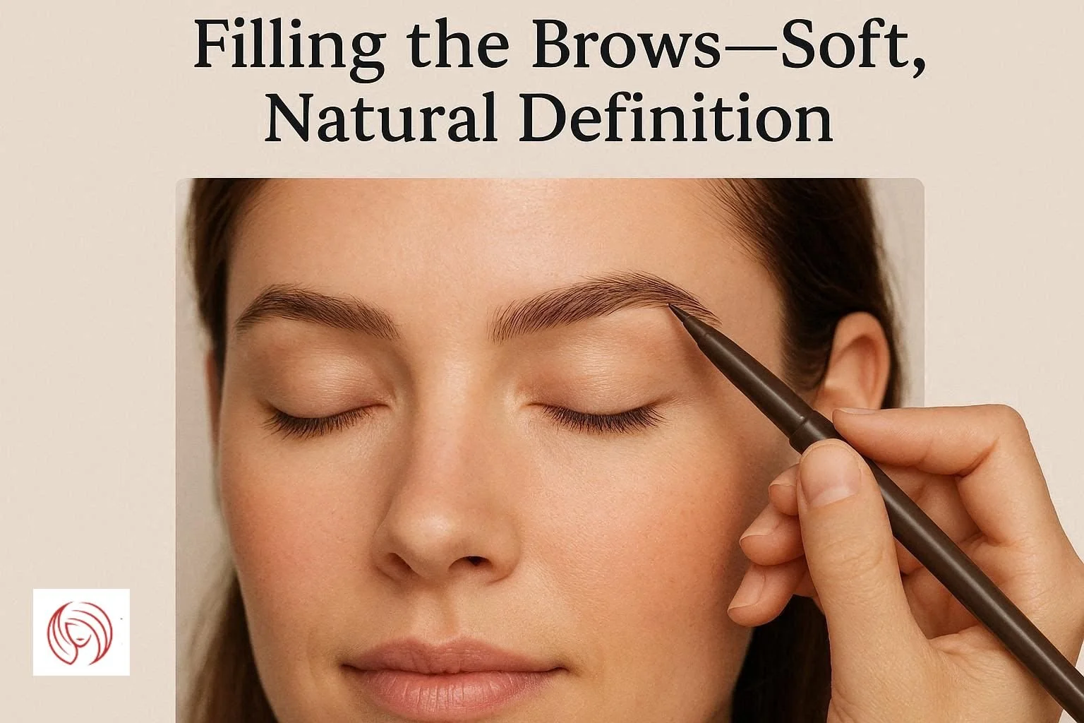 woman filling the brows with an eyebrow pencil