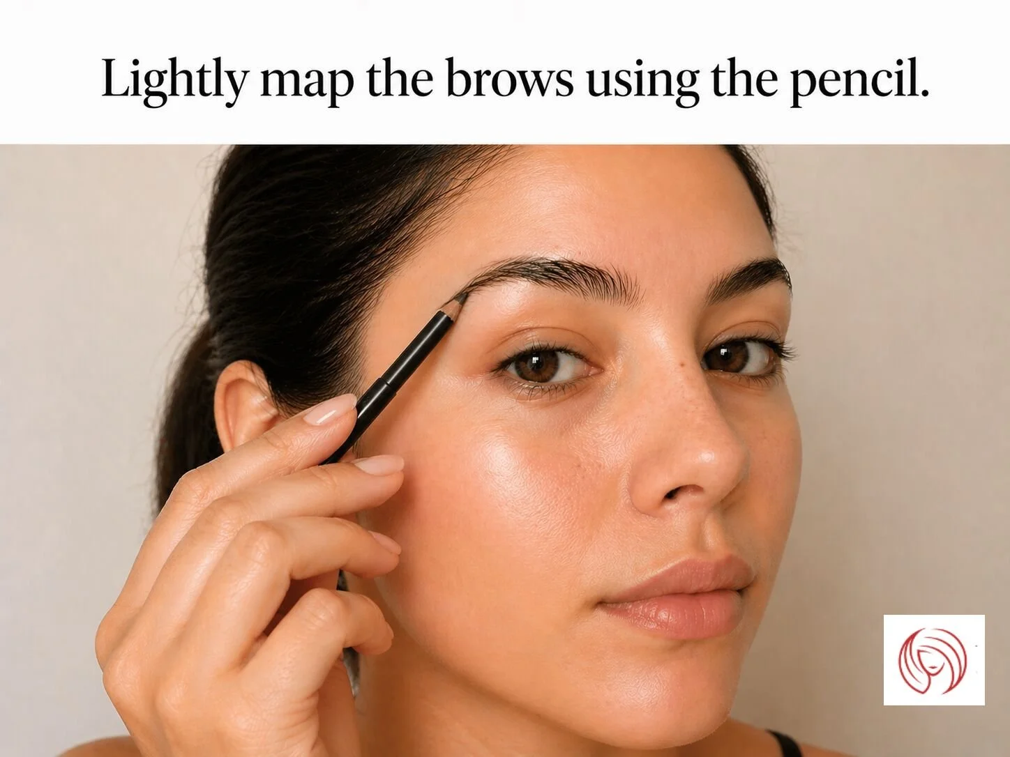 woman mapping her eyebrows with a pencil