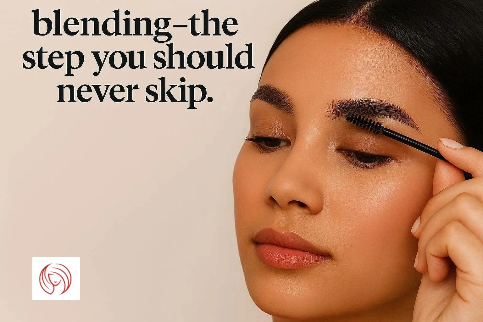 Woman gently blending her eyebrows with a spoolie