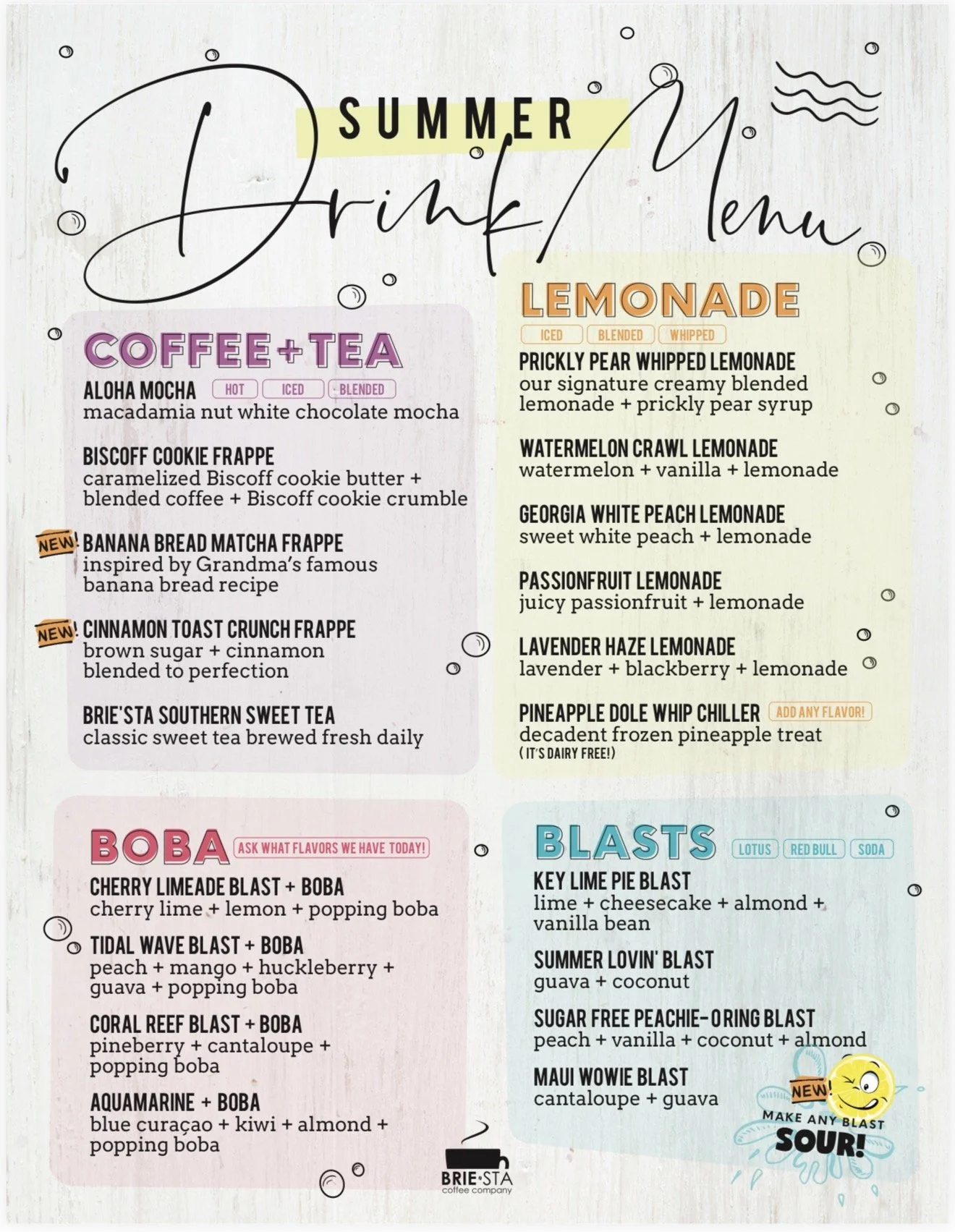 Summer Menu — BRIE'STA COFFEE