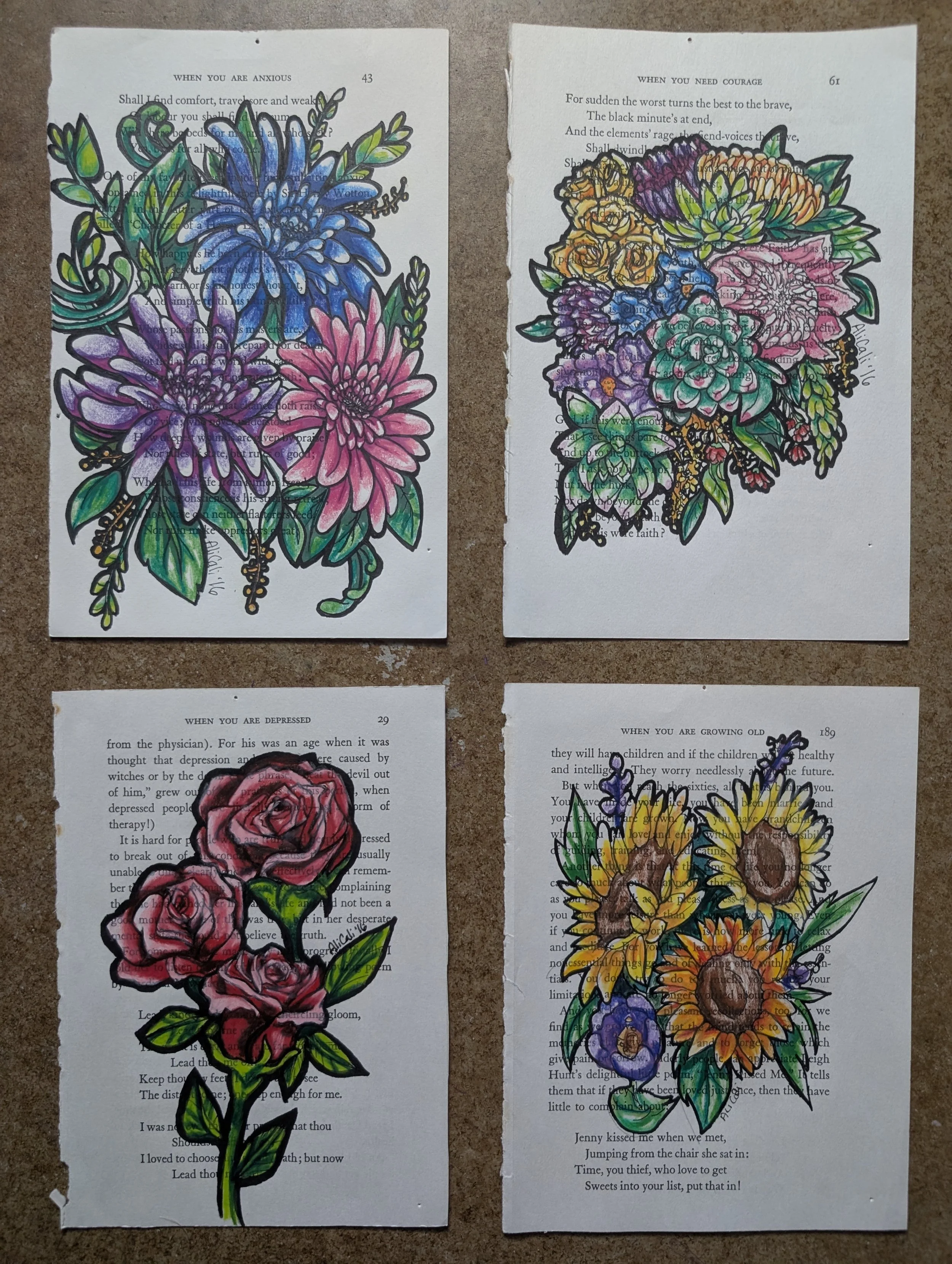 Floral Support Series on Book Pages Original Set