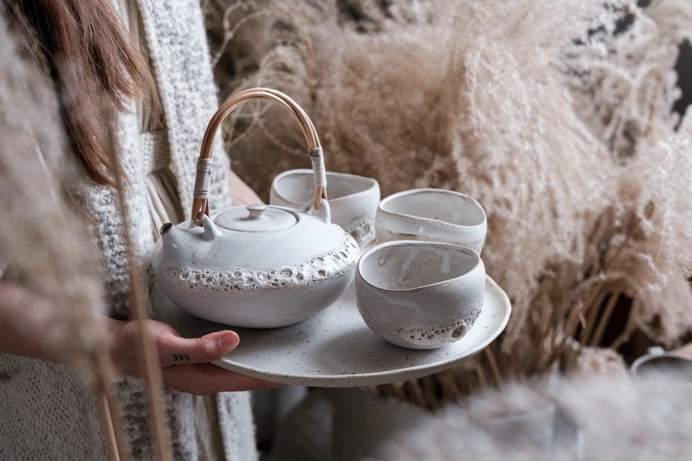 Moon Collection Teapot with willow handle — Laima Ceramics