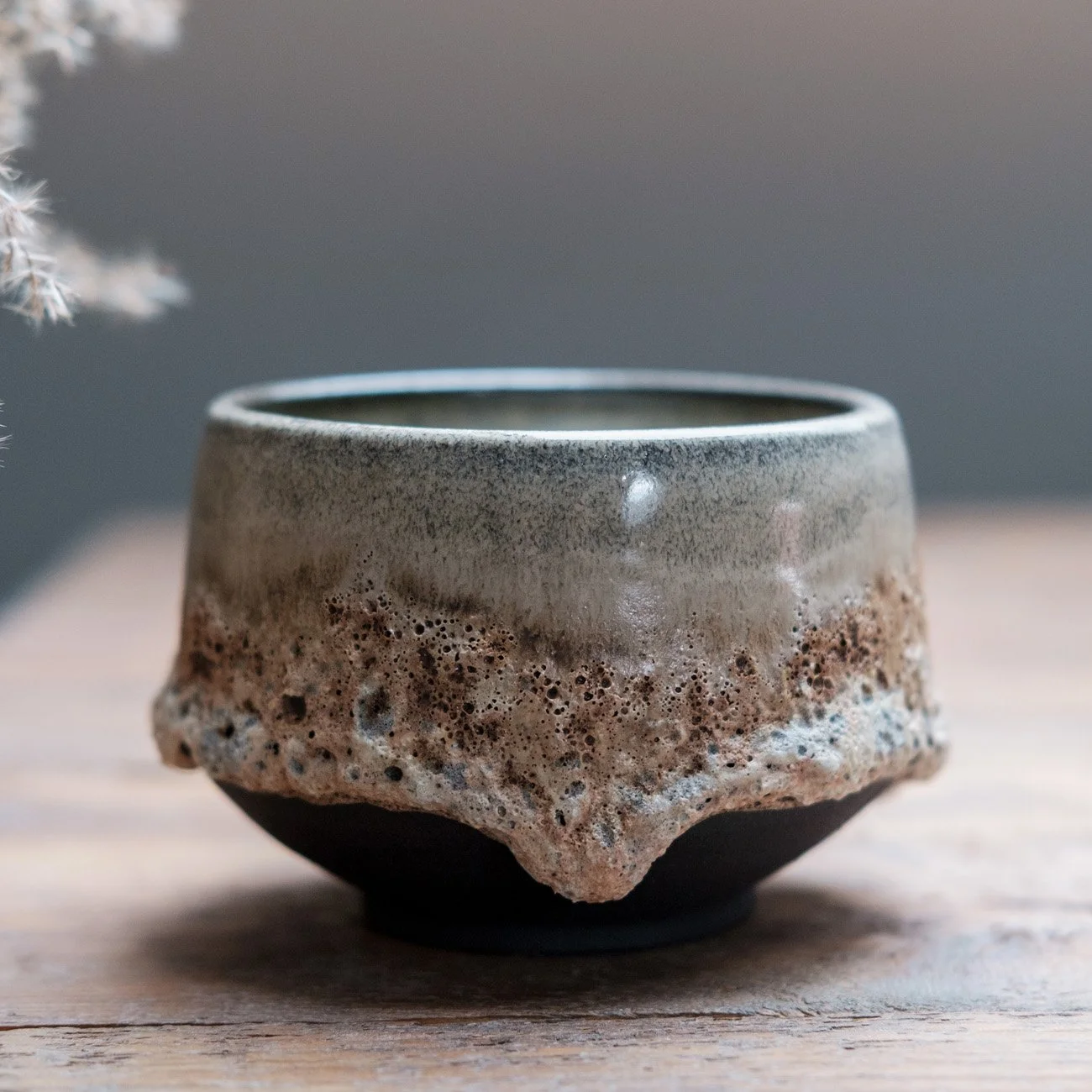 IVORY + ROUGH LAVA (on black stoneware)