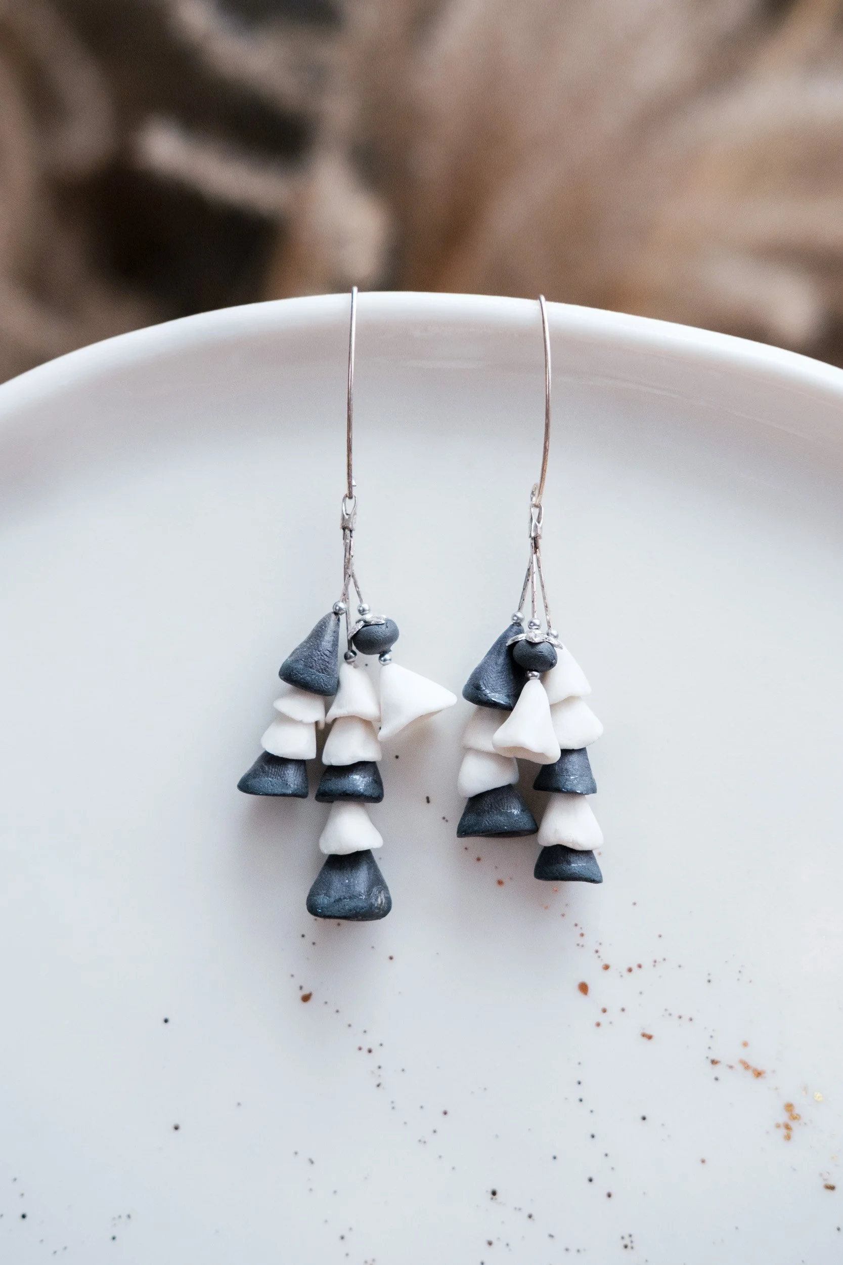 Silver + Porcelain + Stoneware Bells Dangle Earrings