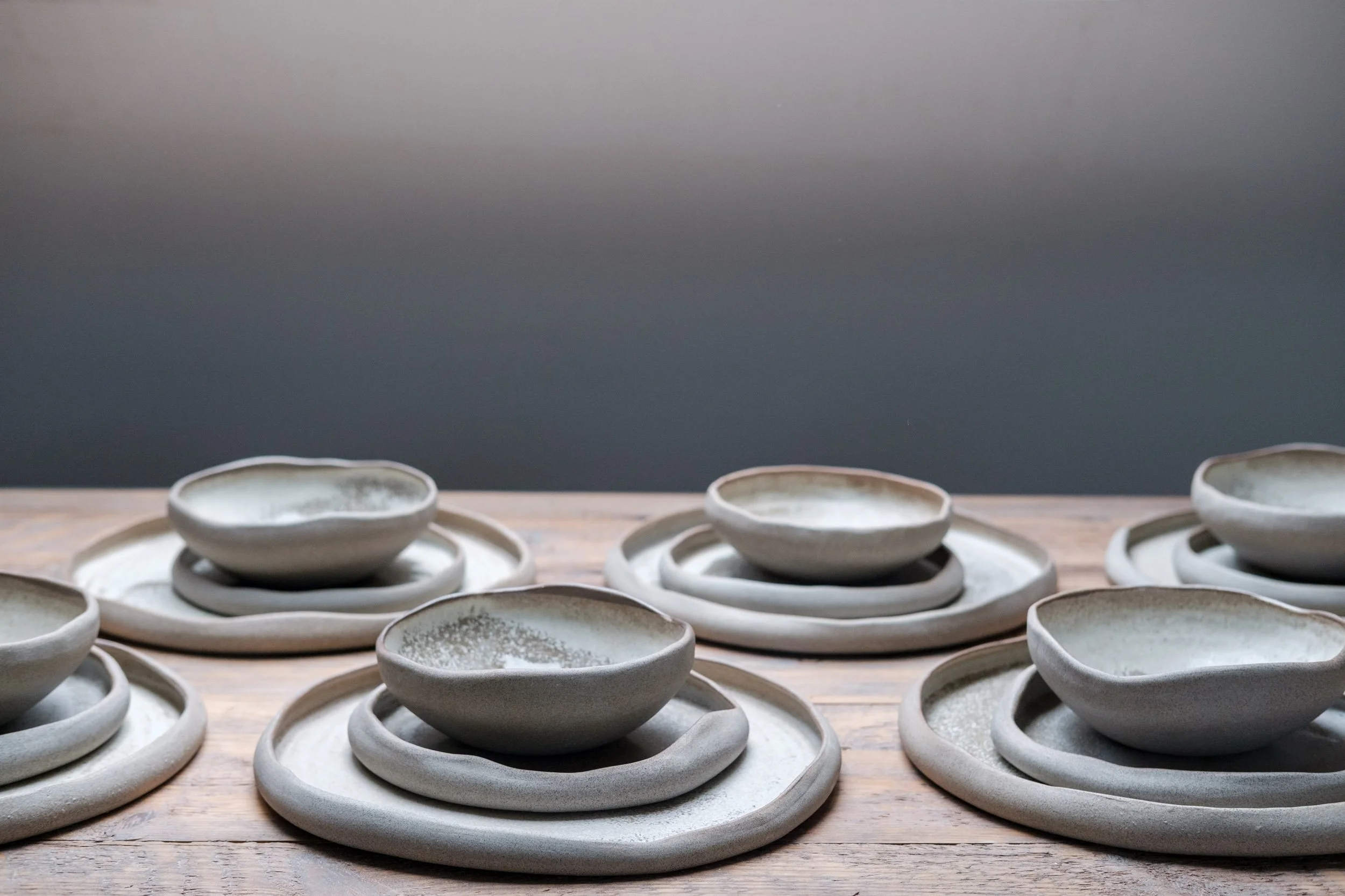 Tableware set from grey stoneware