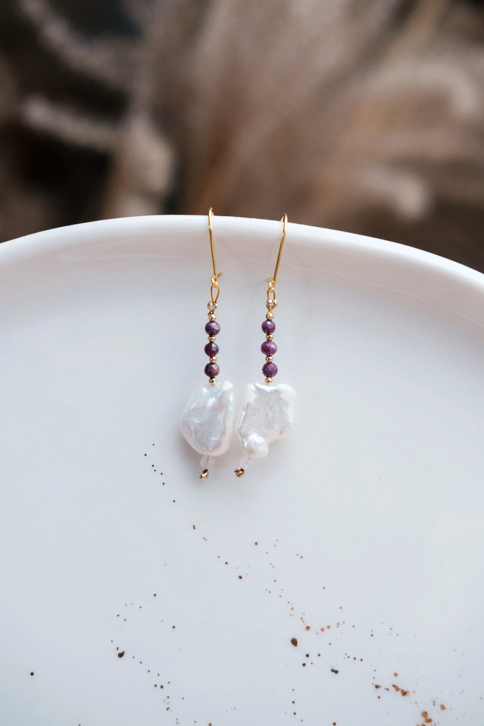 Gold + Pearls + Ruby Dangle Earrings