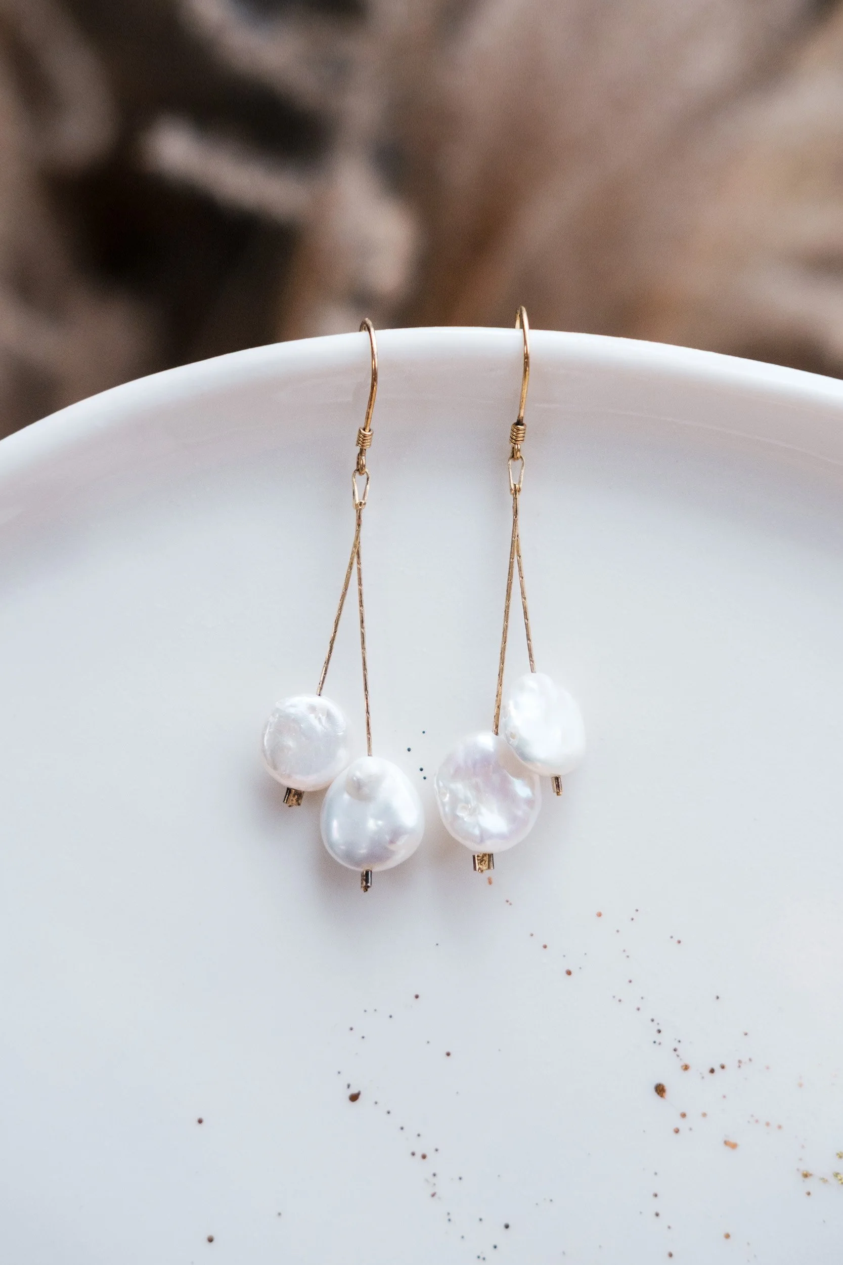 Gold + Pearls  Dangle Earrings